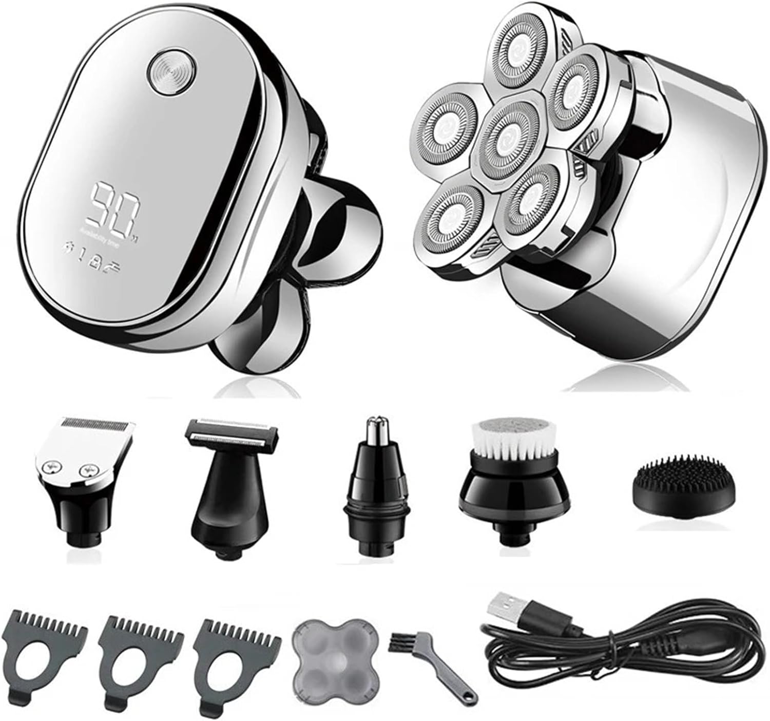 6in1 grooming kits electric shaver facial body electric razor for men hair beard trimmer bald head shaving machine rechargeable(With bubbles)