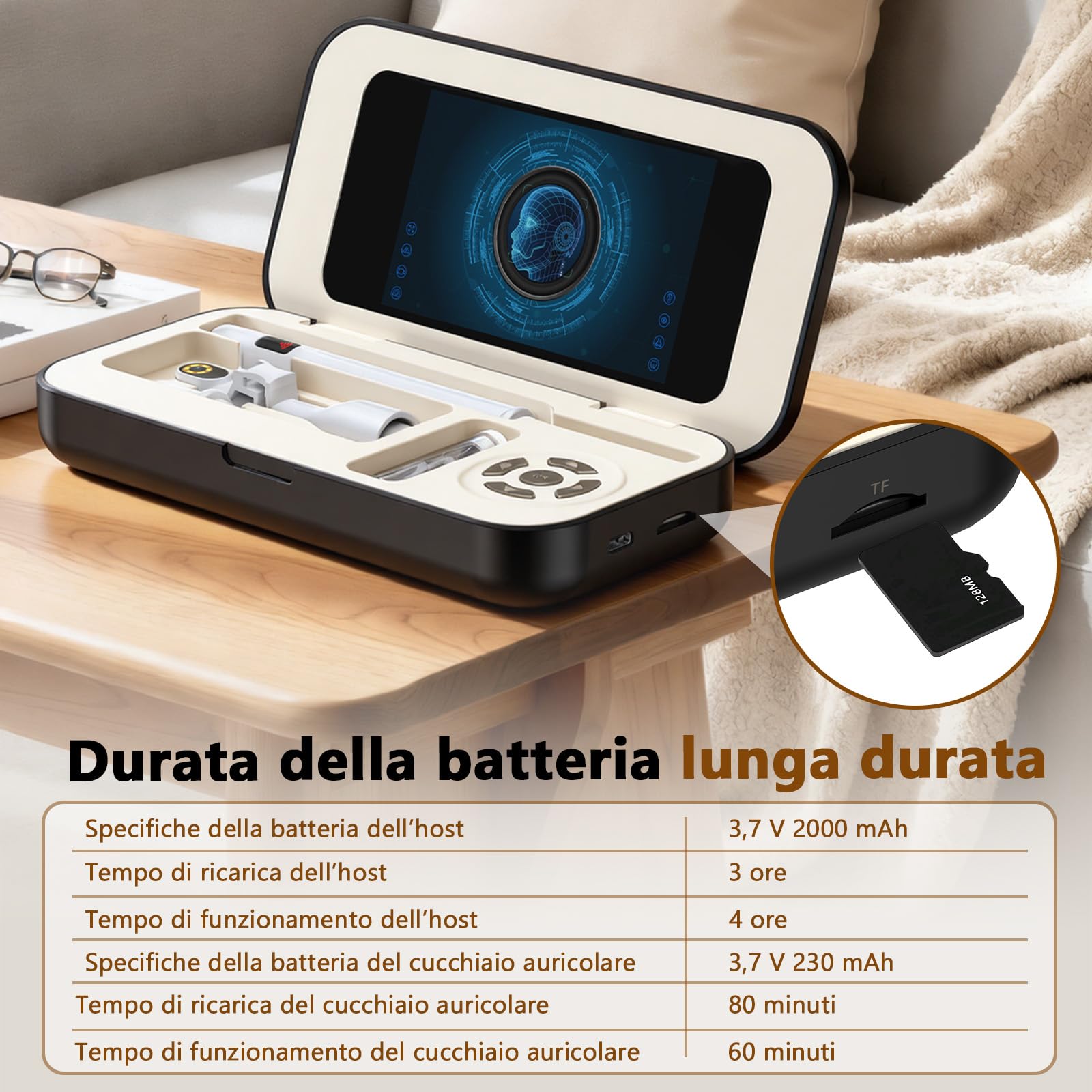 Pulizia Orecchie - Schermo da 3.97", Nessun Download di App Necessario | Rimozione Cera/Spillo Puntini, Aiuto Cura Orale | Montaggio Magnetico, Custodia Ricaricabile | Per Famiglia & Viaggi