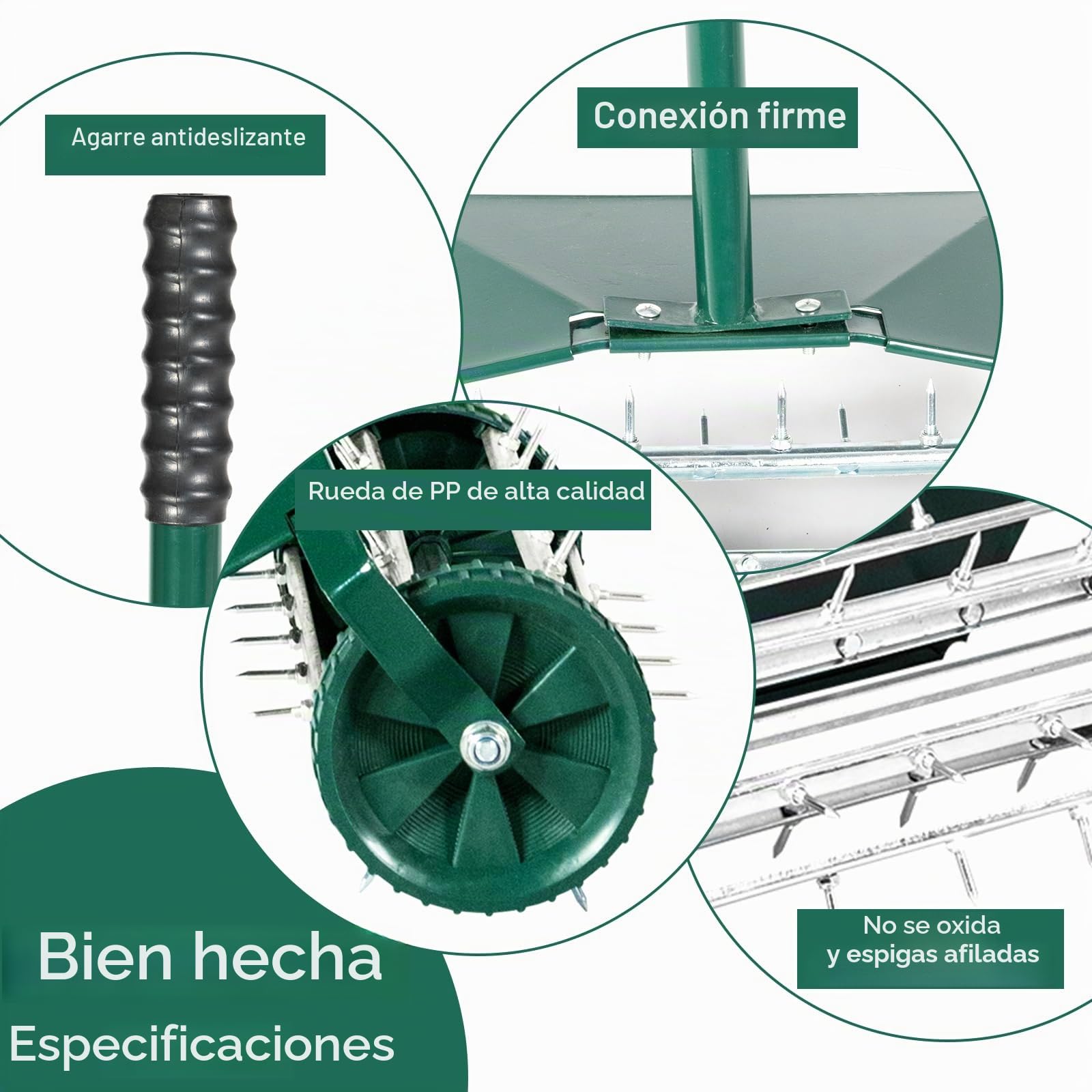 GOPLUS Aireador manual para césped con clavos de 3 cm y escudo protector ancho, aireador manual para jardín, patio, terraza, 46 x 23 x 127 cm