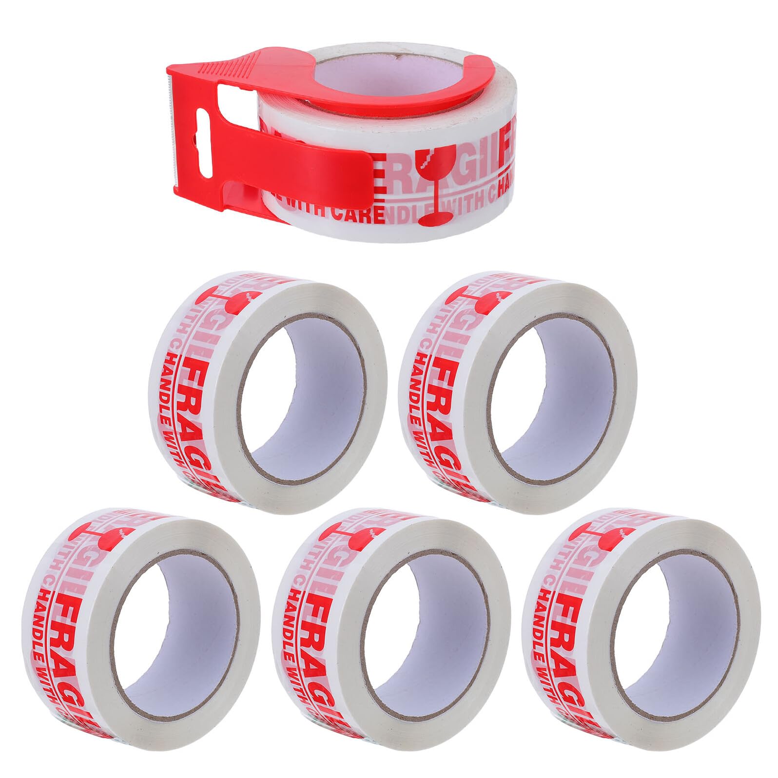 MAGICLULU Set 6 Pezzi Adesivi Fragili con Dispenser Rosso, Nastro da Imballaggio Fragile con Colla Forte per Spedizioni e Traslochi, Etichette di Avvertenza in Inglese ad Alta Visibilità