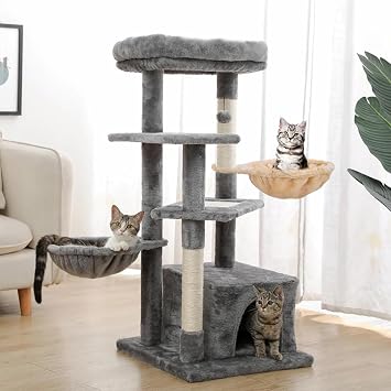 UXIETIN Beige Cat Hammock, Extra Large (12.4), Cozy Hammock with Deep Basket, Attachment Design for Cat Tower