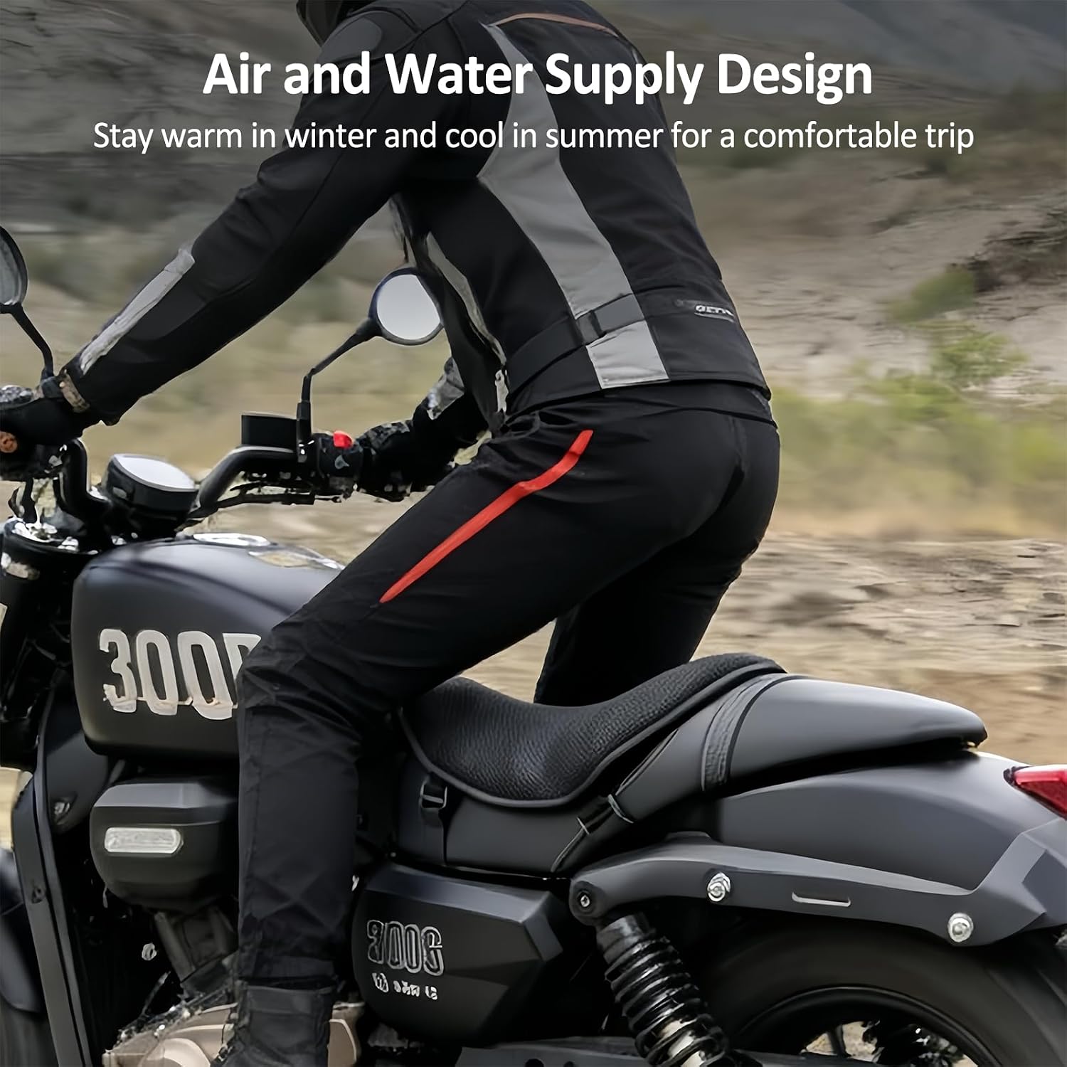 Motorcycle Air Seat Cushion with Integrated Air Filling Pump & Water Injection, Inflatable Bubble Air Pads with Breathable Mesh Cover & Non-Skid Bottom, Cooling & Comfortable TPU for Long Rides