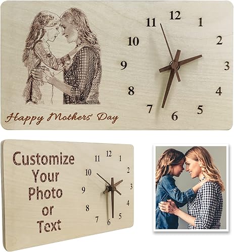 Reloj de madera personalizado con foto, reloj de escritorio grabado con texto personalizado, reloj de pared para decoración de habitación, regalos