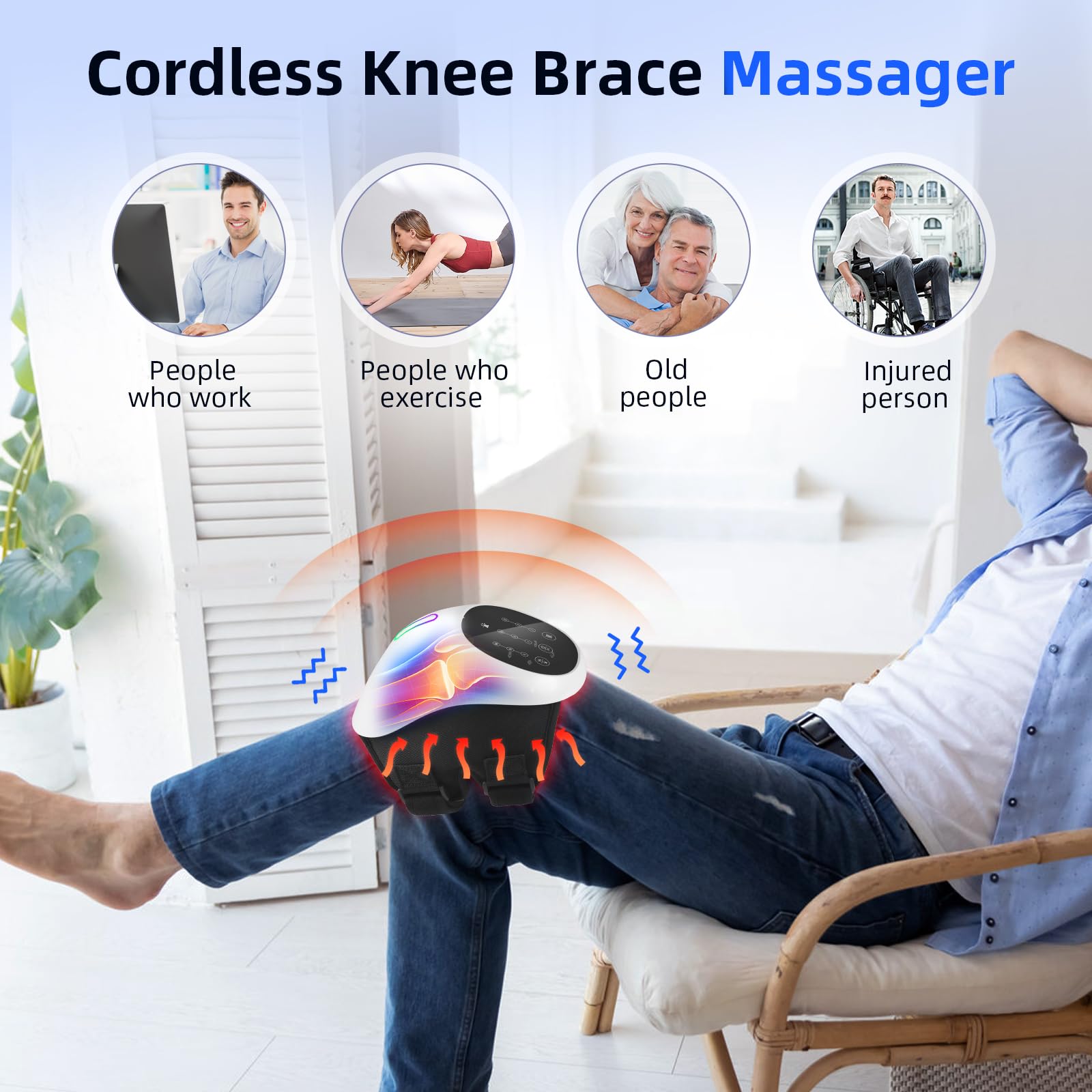 Kniemassagegerät mit Wärme und Luftkompression, Kabelloses Massagegerät