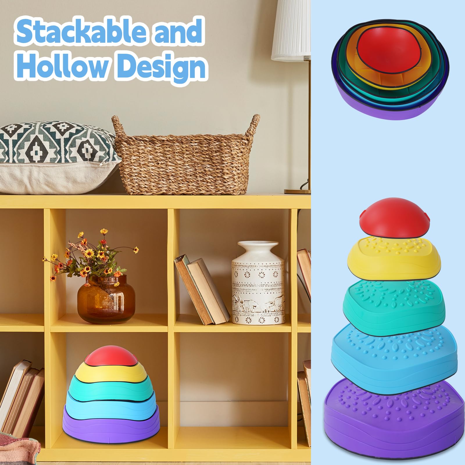 Piedras de Equilibrio para Niños, 5 Piedras Antideslizante Apilables, Juego Equilibrio Niños, Entrenamiento de Equilibrio en Interiores y Exteriores, Que Fomentan el Equilibrio y Habilidades Motoras