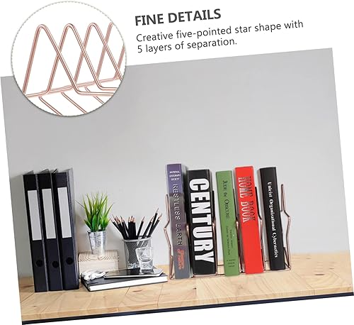 Miniatura 9 de Cabilock Unique Iron Star Book Holding Rack Pequeño Estantería Ornamento para Oficina en Casa Oro Rosa