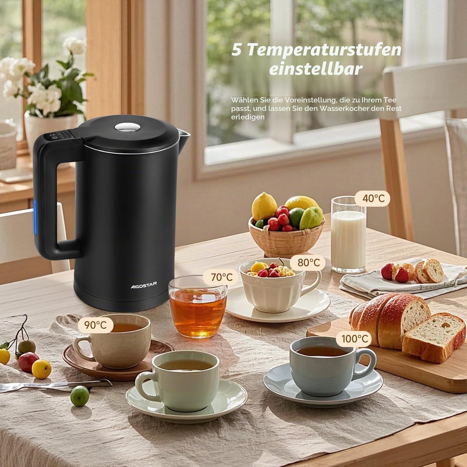 Aigostar Smart Wasserkocher 1.7L mit Temperatureinstellung für Babynahrung