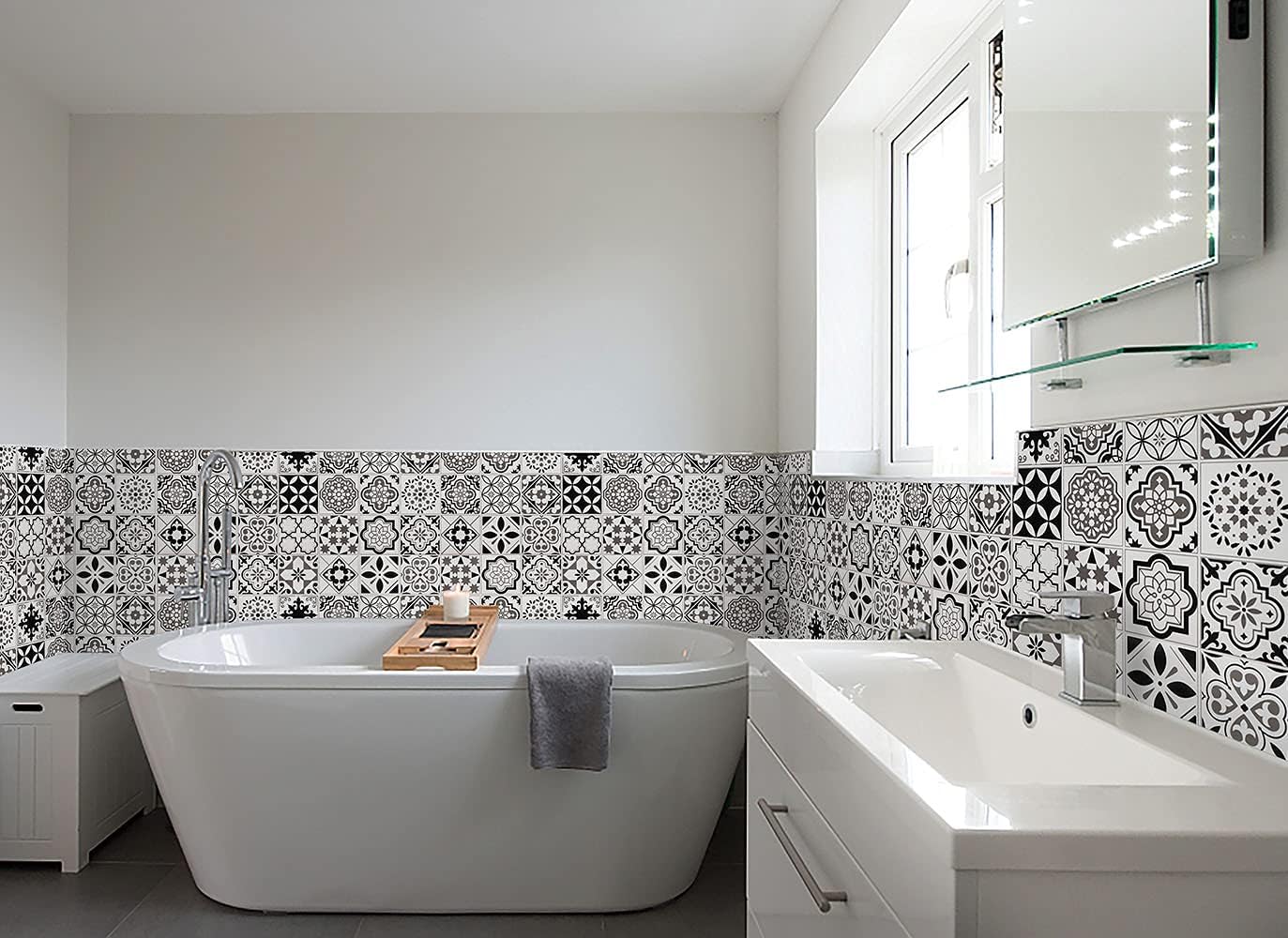 Timeet Kitchen Contact Paper Waterproof Self Adhesive Removable Wallpaper Film Protective Vinyl Black Tile Contact Paper Black White Peel and Stick Wallpaper for Bathroom Laundry Room 17.7"x197"