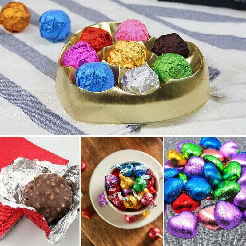 Image of Royals 200 Pieces Chocolate Wrapping Foil Paper in Assorted Colours - 8 x 9 cm Printed and Plain Aluminum Wrappers for DIY Homemade Chocolates Candy Sweets Gift Packing Party Favors Baking Crafts