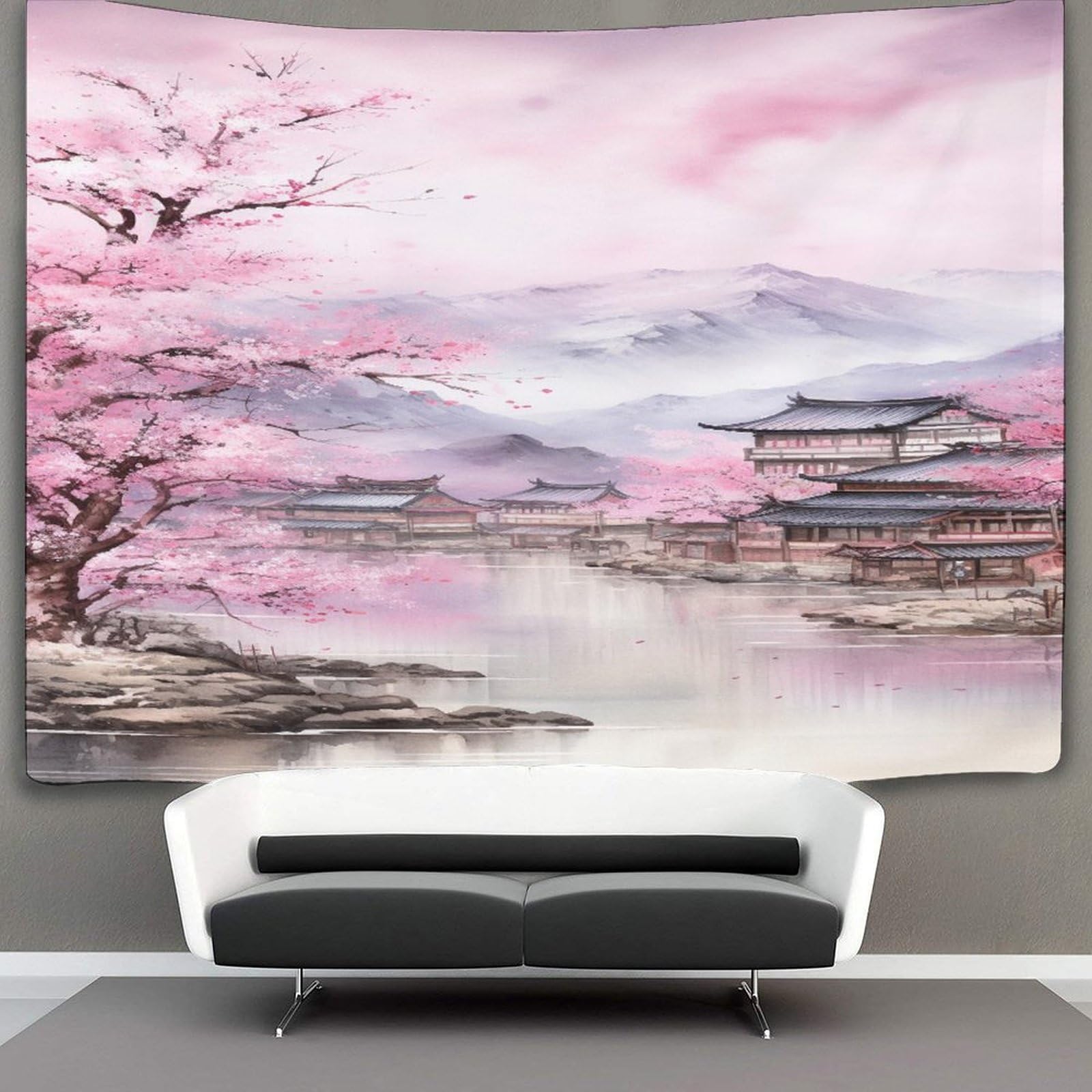 KKPBHTYVG 3D Japanese Cherry Blossom Printed Wall Blanket Home Decoration Bedding Poster Wall Art Tapestry Wall Hanging Tapestry Soft Polyester for Living Room Bedroom Dorm Decor 100cmx150cm