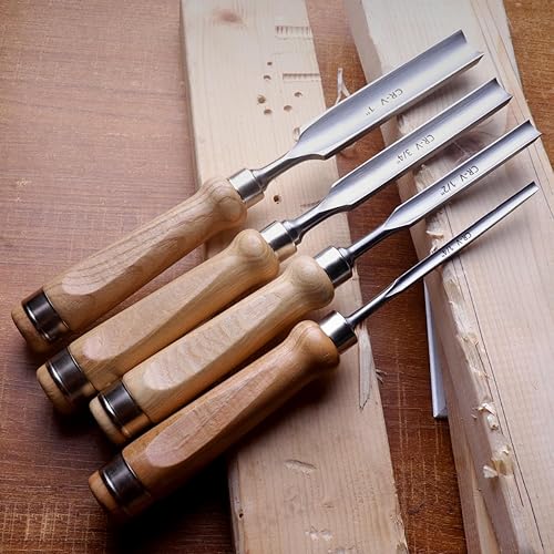 Miniatura 7 de ATOPLEE Juego de cinceles de madera para carpintería, 4 piezas, herramienta profesional de cincel de tallado de madera, carpintero Gouge CR-V, borde