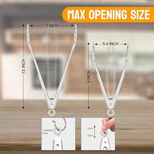 Miniatura 8 de HOTEC Pinzas de cocina de acero inoxidable de alta calidad con puntas de silicona, juego de 2-9 pulgadas y 12 pulgadas, caqui