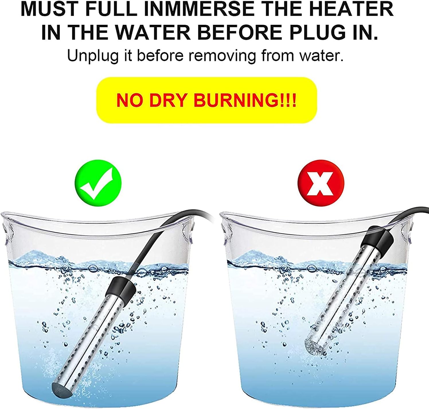 Automatic Electronic Immersion Water Heater for Boiling Bath Water,Portable Electric 304 Stainless Heater Outdoor with Guard Cover -LCD Thermometer,for MotorhomeTub Buckets (A1) - - 