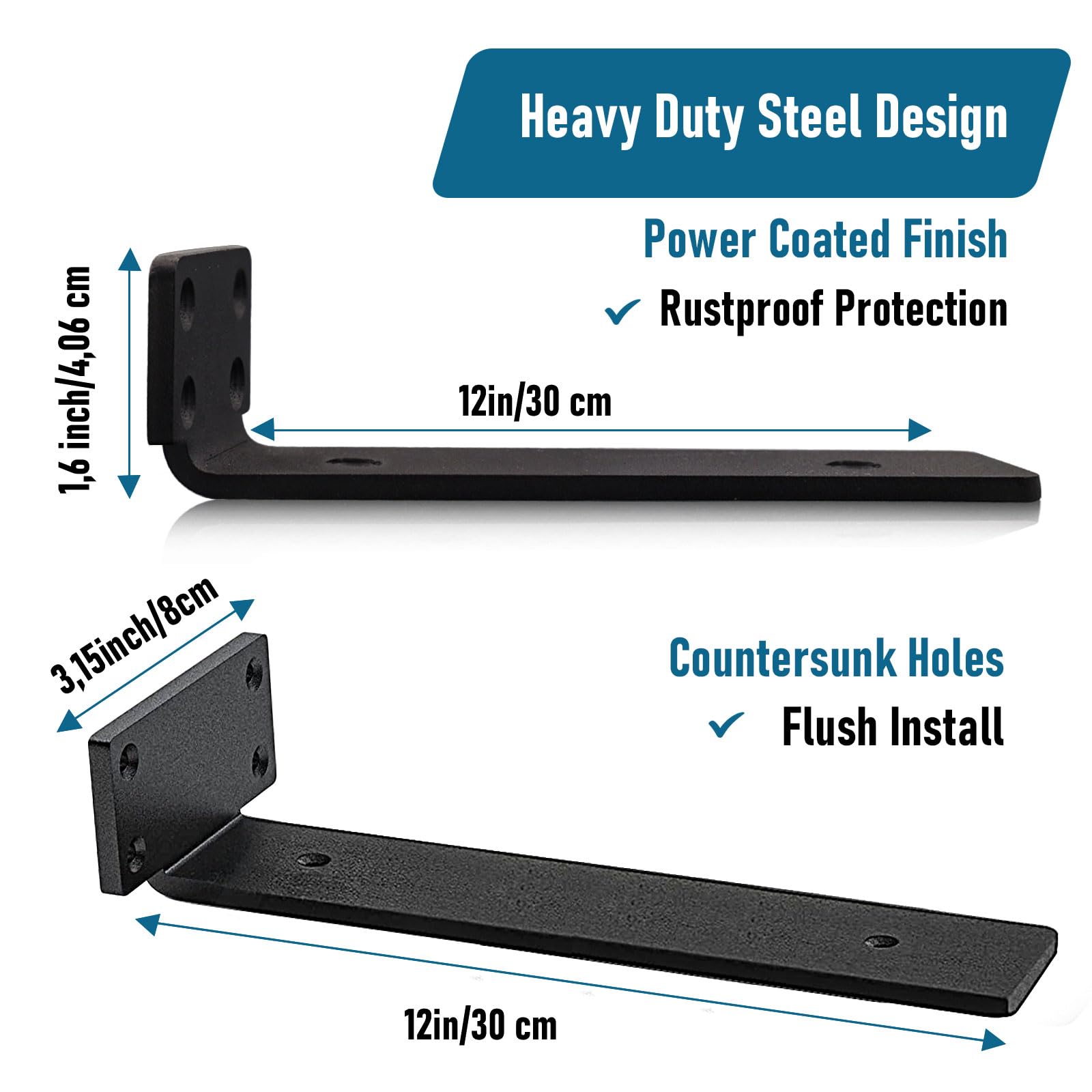 Heavy-Duty Scaffold Board Shelf Brackets 30cm, 2 PCS Metal Floating Shelf Brackets - Image 2