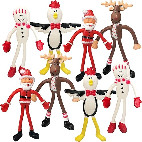 ArtCreativity Figuras flexibles de Navidad, juego de 12, juguetes de Navidad con renos, Papá Noel, muñeco de nieve y personajes de pingüinos,