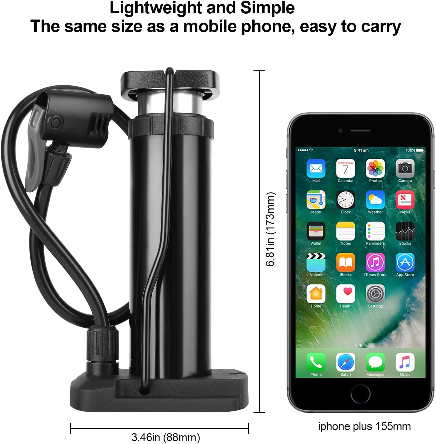 Bike Pump, Foot Activated Bicycle Pump, Portable Mini Bicycle Pump fits Universal Presta and Schrader | Aluminum Alloy Bicycle Tire Pump for Road, Mountain and BMX Bikes, Black