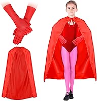 Vista 1 de 2 piezas de capa roja y guantes para niños, capas de Halloween para niñas, capa de bruja, vestido elegante para Halloween, cosplay, disfraz, fiesta