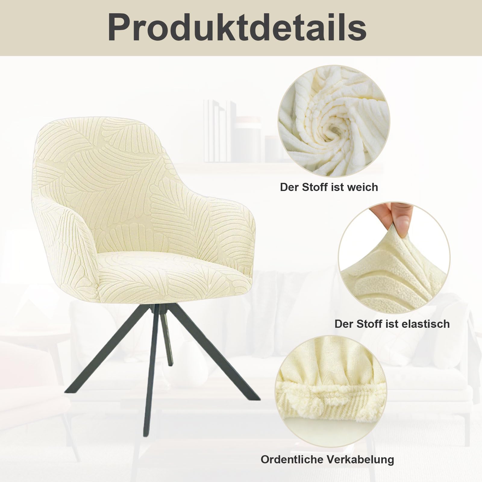 Stuhlhussen Armlehne, 2 Stück Stretch Stuhlbezug mit Armlehne, Vollständige Abdeckung Abnehmbare Stuhlbezug, Jacquard Stuhlabdeckung, für Bürostuhl, Computerstuhl, Drehstuhl, Beige
