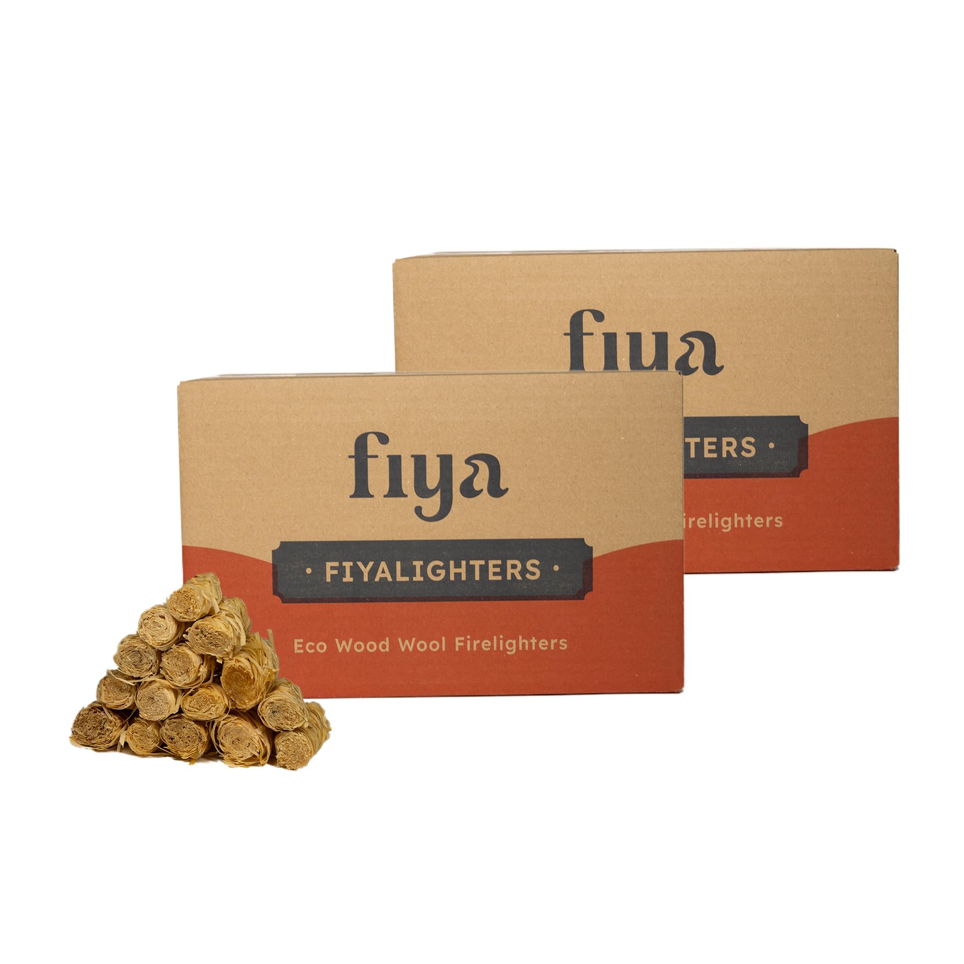 2 Fiya Firelighter Boxes 200pc | Natural Wood Wool | Great for lighting Wood or Charcoal | Perfect for Firepits, Barbeques, Pizza Ovens, Wood Burners, Camping