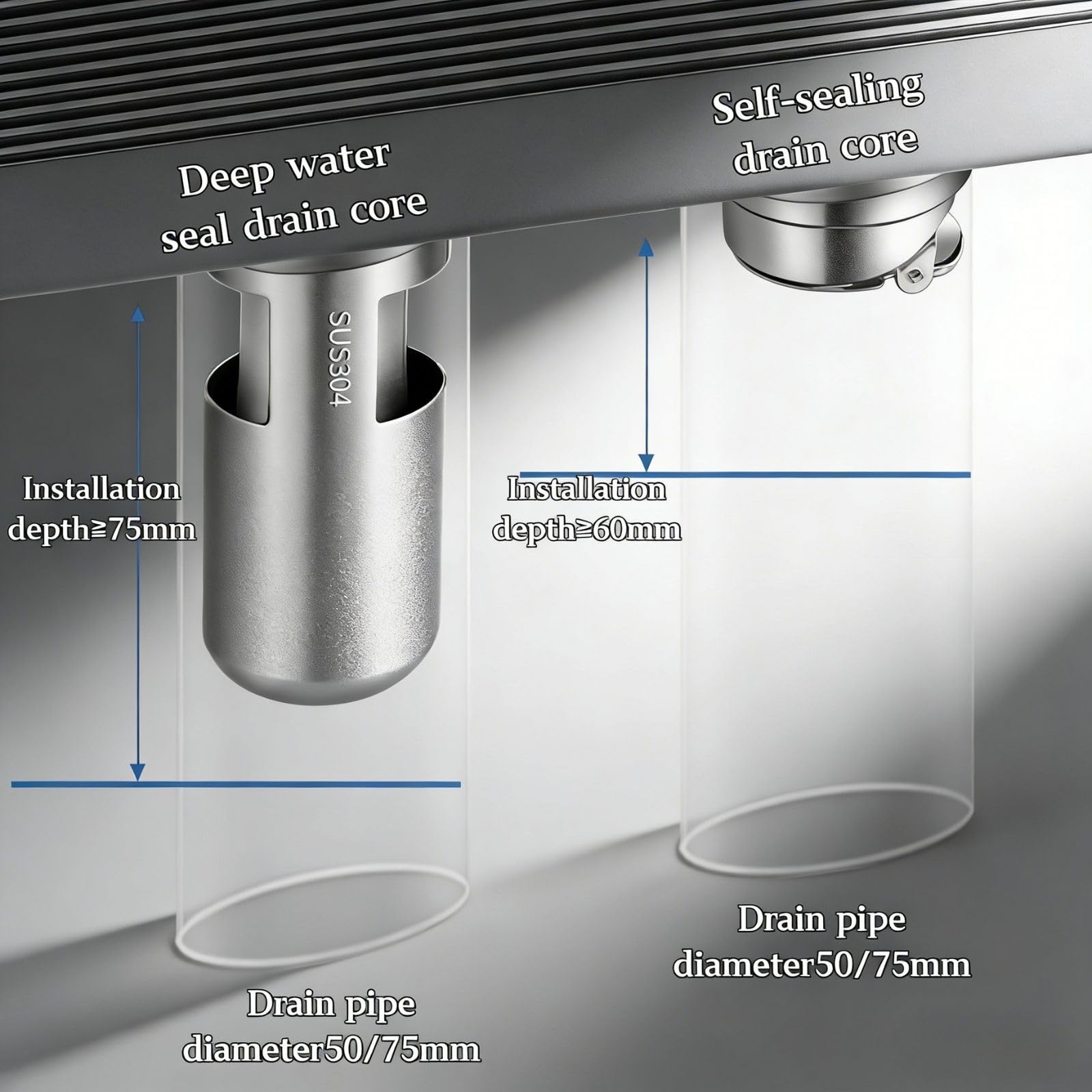 50cm 60cm 70cm 80cm 90cm Caniveau Douche Italienne avec Grille Amovible Caniveau de Douche Rectangulaire de Acier Inoxydable Siphon de Sol avec Anti-Blocage Filtre Gris(8 * 60cm)