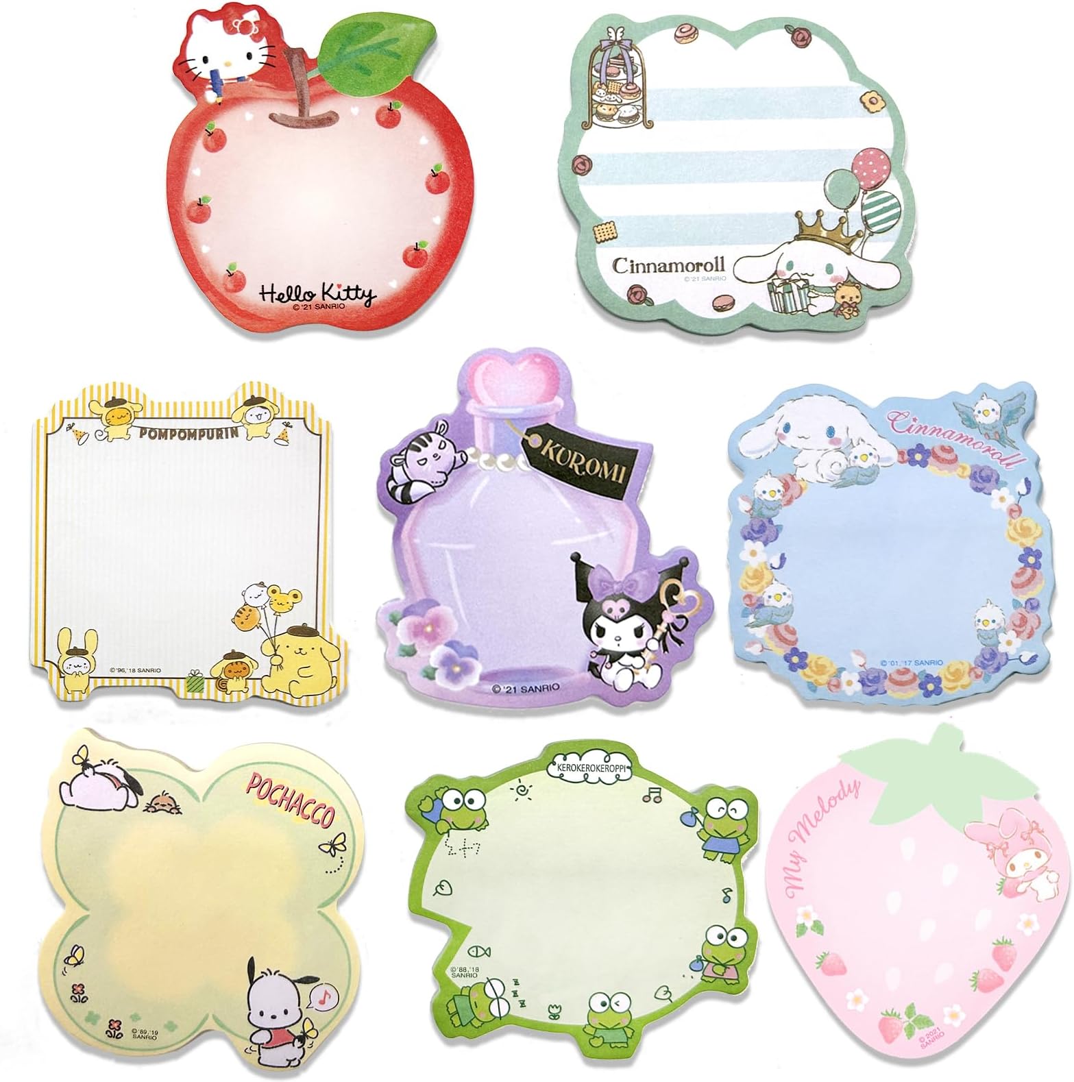 BJPERFMS Kawaii Hello Kitty Sticky Notes, 8 Pads of 30 Sheets Each, 7.8 x 7.8 cm, Sanrio Theme