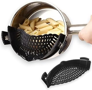 Clip on strainer, Clip on strainer for all pots and pans, Pot strainer clip on silicone, Silicone strainer for food pasta ...