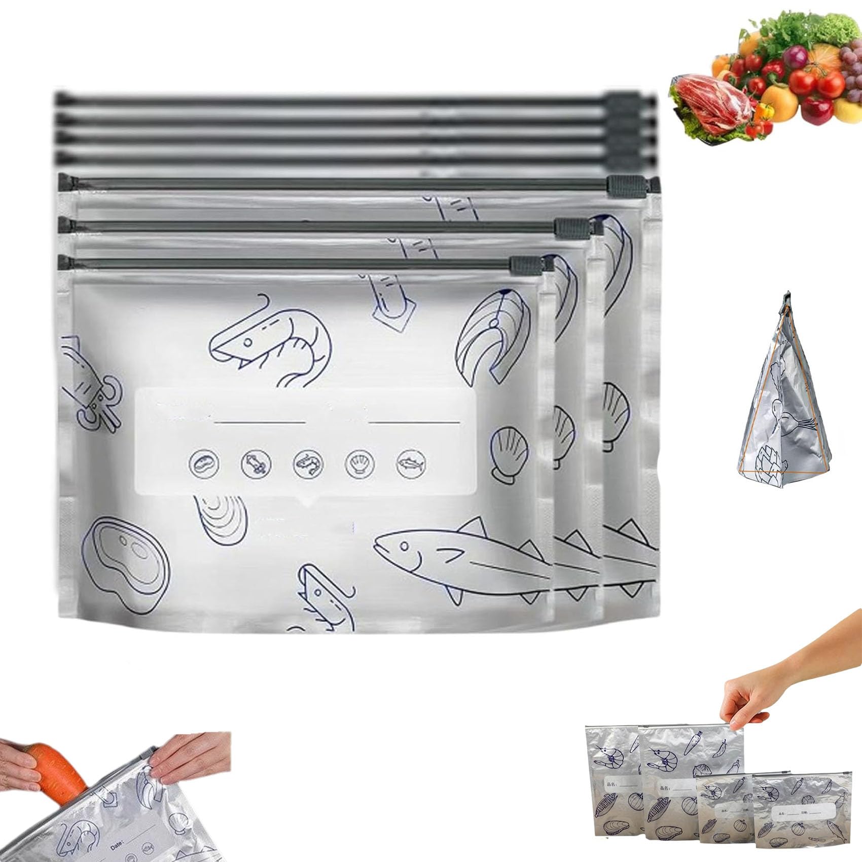 Reusable Aluminum Foil Sealable Storage Bags, 30/50 Pcs Aluminum Foil Freezer Preservation Slider Bags With Label Space, Frozen Refrigerated Sealed Storage For Vegetable Fruit Meat (L,30pcs)