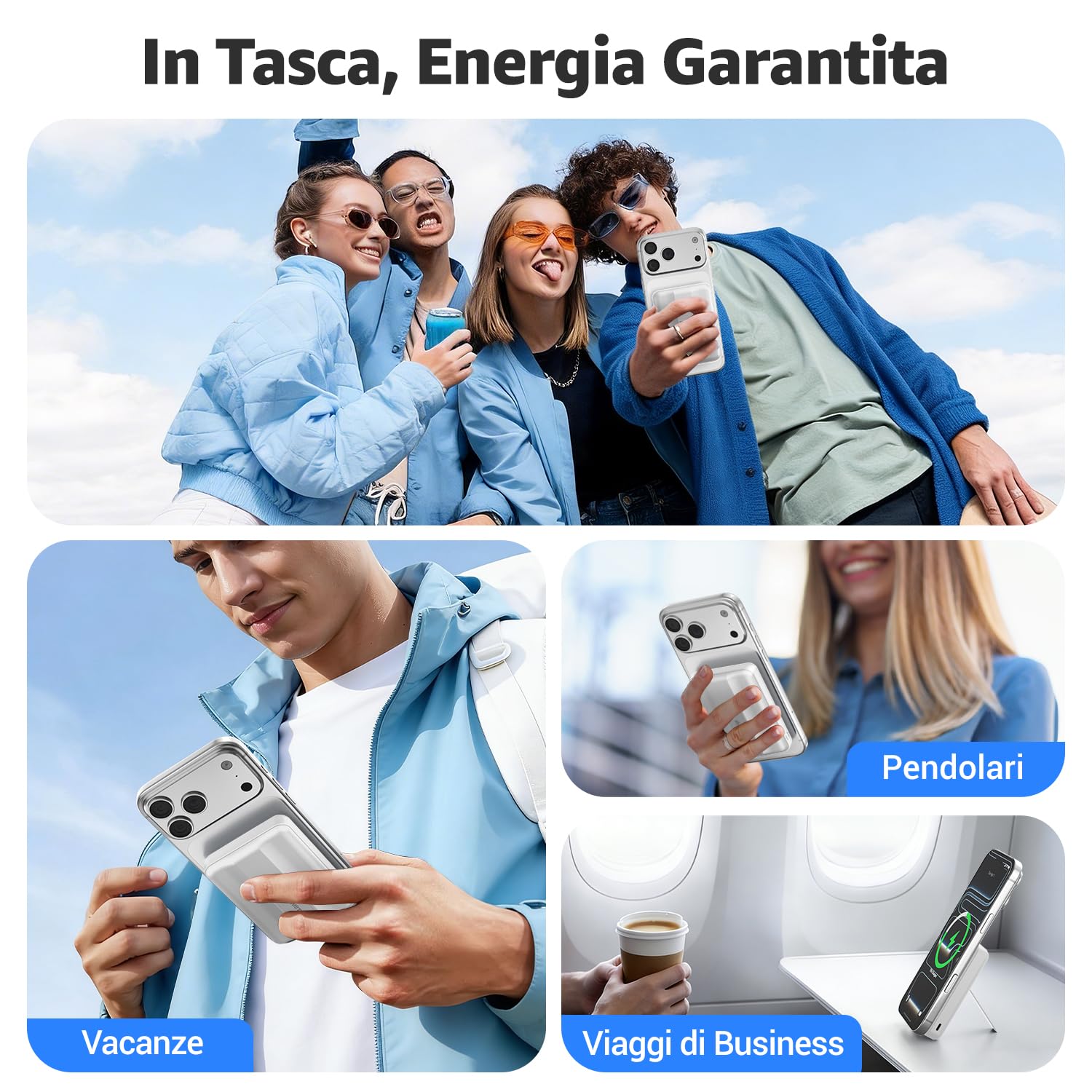 Azmuth Power Bank per Magsafe, 10000mAh Batteria Esterna Magnetica Wireless Ricarica Rapida 20W USB-C con Display LED e Supporto, Caricatore Portatile per iPhone 17/16/15/14/13/12 Serie, Bianco