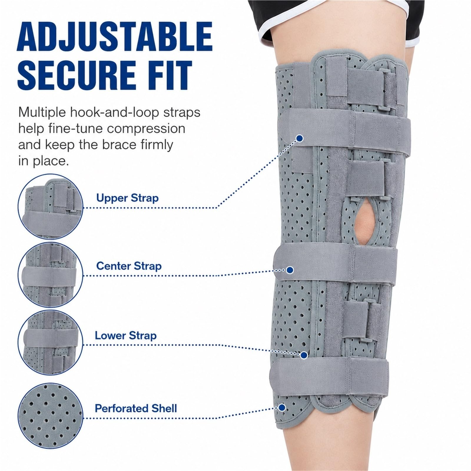 Inmovilizador de Rodilla y Férula de Pierna Completa para Recuperación Postoperatoria Estabilizador con Barras de Aluminio para Rotura de Menisco Ligamentos ACL MCL(2XL)