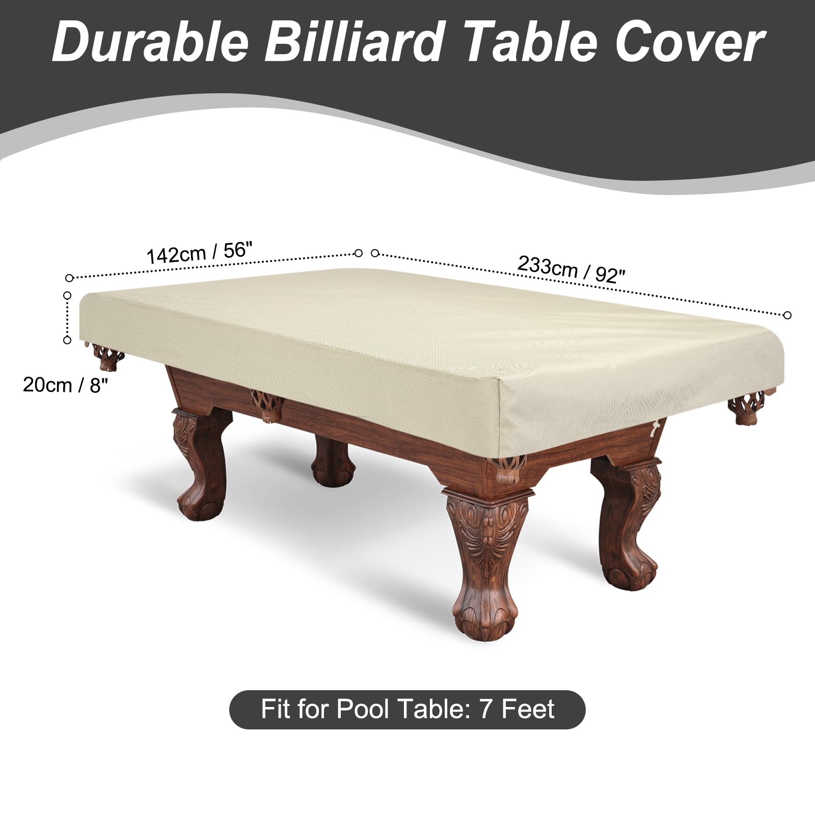PATIKIL Housse De Billard 7 Pieds, Oxford Impermeable Intérieur Extérieur Antipoussière Accessoires De Billard Pour Protéger Table De Billard Maison Club Bar, jaune clair