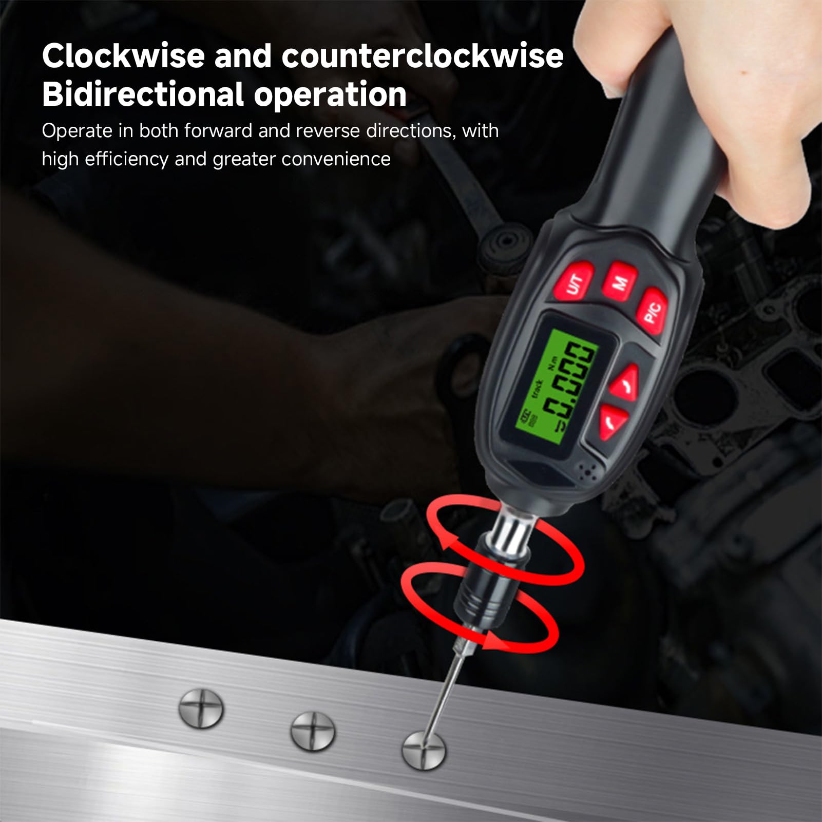 Cyfrowy wkrętak dynamometryczny Dwukierunkowy elektroniczny klucz dynamometryczny Ergonomiczny uchwyt Dwukierunkowa grzechotka 5 jednostek momentu obrotowego ±2% Track Peak Tryby (OTS-6BN)