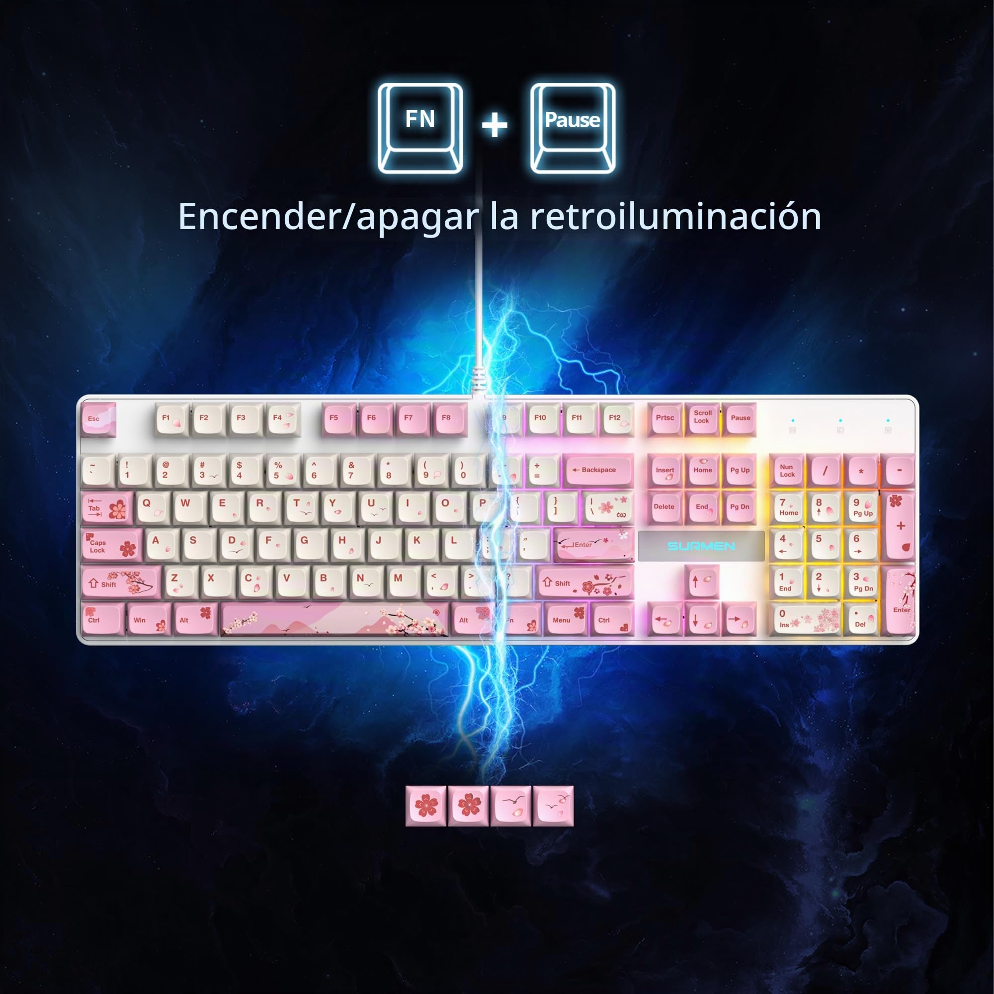 SOLIDEE Teclado mecánico para Juegos 104 Teclas,US Layout QWERTY,100% Teclado para Juegos retroiluminado RGB con Teclado numérico,Teclado mecánico NKRO para portátil Windows(104 Flower)