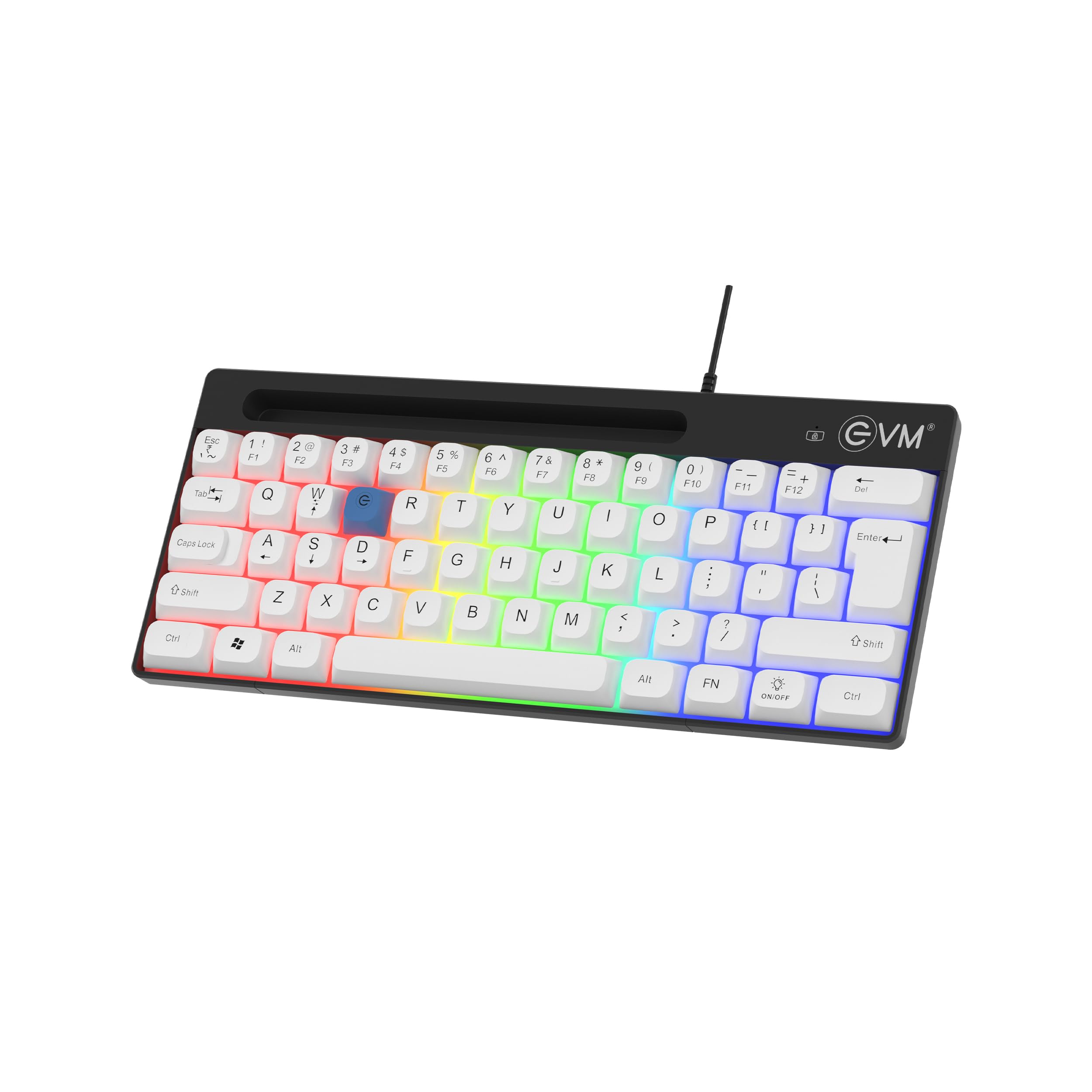 EVM EnHype Wired Keyboard 62 Keys, Rainbow LED Backlit, 19 Anti-Ghosting Keys, Mobile Stand, Smooth Keystrokes, Compact Layout, Plug & Play, for PC, Laptop, Gaming Setup - 1-Warranty (EVM-WLK-612)-image-14