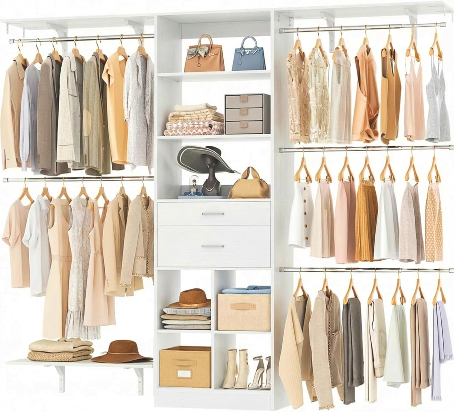 Armocity 8FT Closet System, 96 inches Closet Organizer System with Drawers, Closet Systems for Walk-in Closet, Built in, White