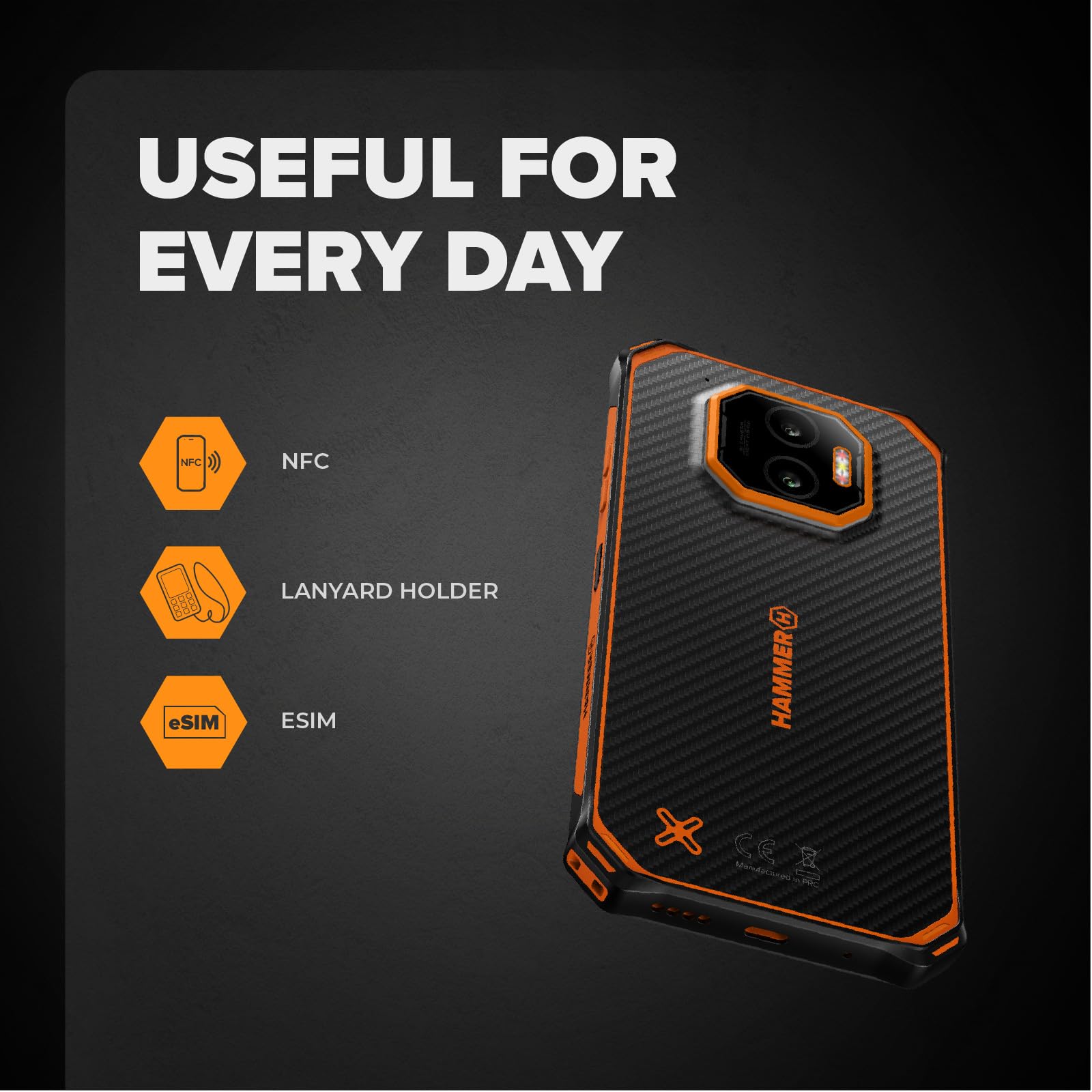Hammer Energy X2 Wytrzymały smartfon z systemem Android 15, nietłukący się telefon 6,1", IP69, 6 GB RAM, 128 GB pamięci, 5000 mAh, eSIM, 2 lata