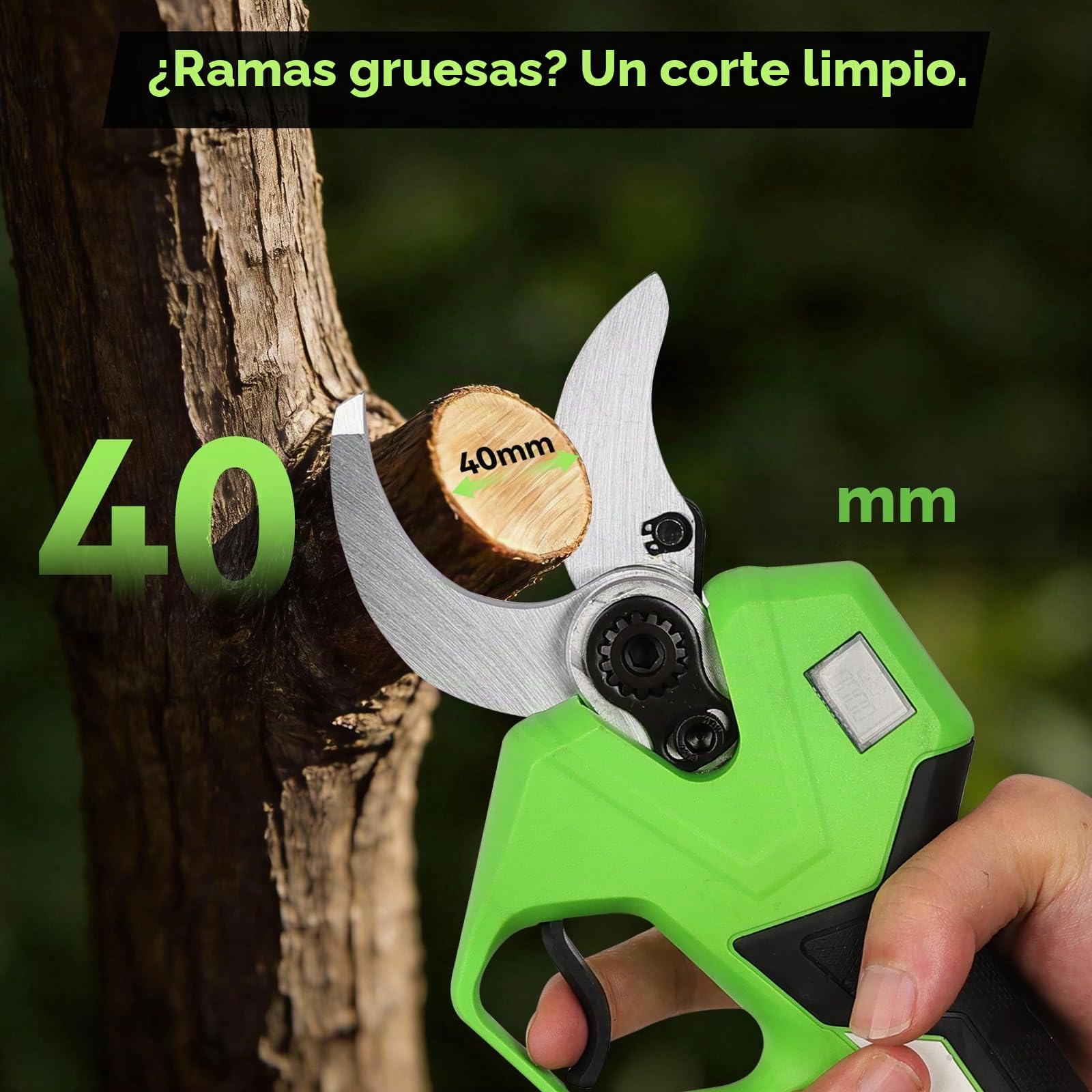 Tijeras de Podar Eléctricas con Pértiga Telescópica 2 m 30/40 mm | Cabezal giratorio 180°, pantalla de batería, perfecta para olivos, frutales y viñedos