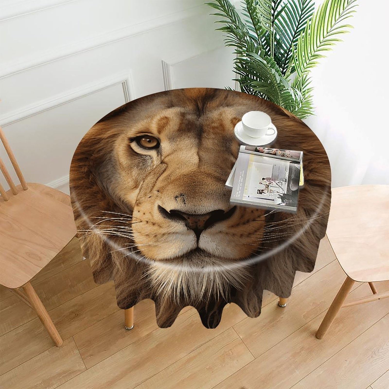 VstaDank African Lion Head Table Cloth Fashions Washable Round Tablecloth Decorative Table Cover Comfortable Straight Edge Tablecover for Dining Kitchen Party Outdoor 60 Inch
