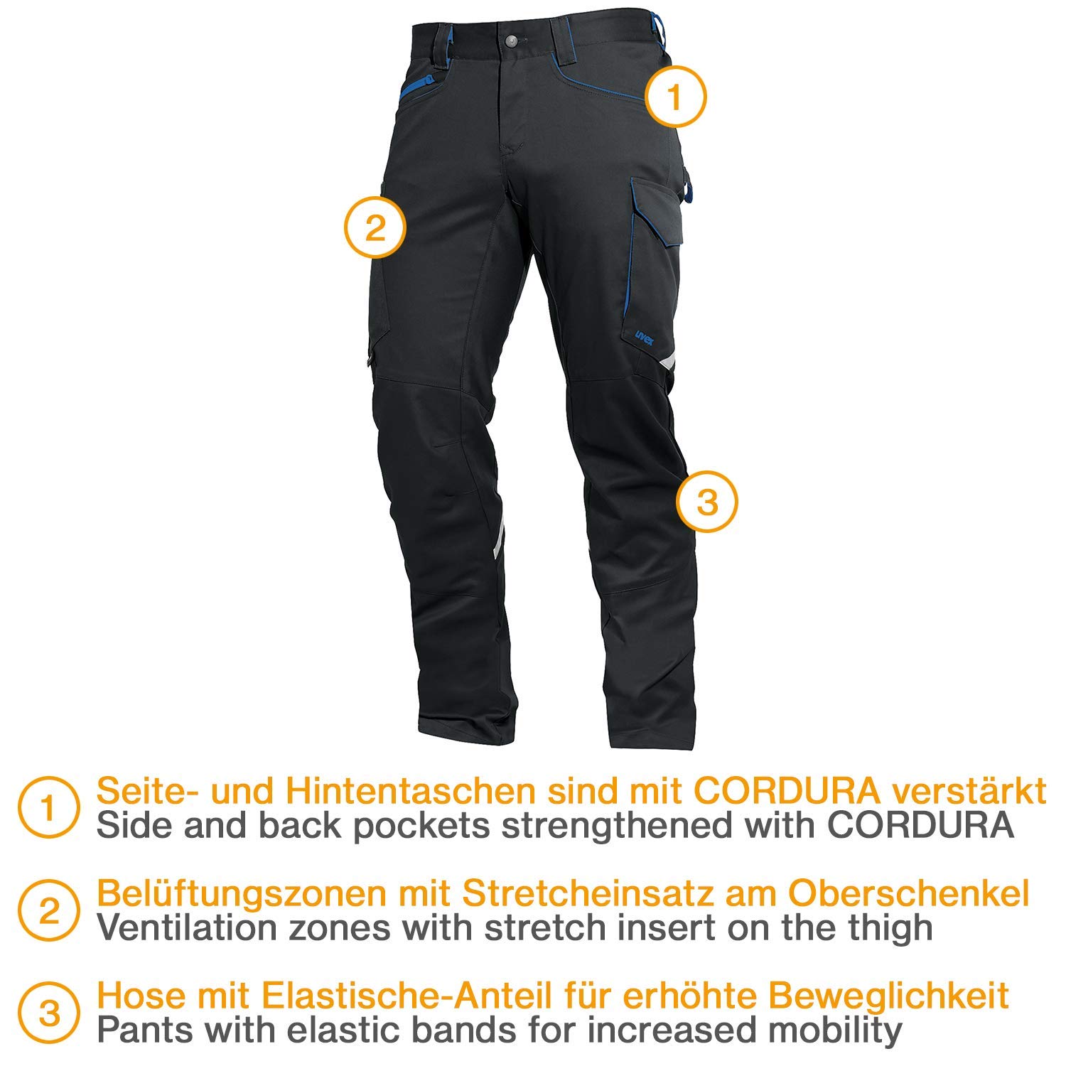 Uvex Suxxeed 7424 Herren-Arbeitshose - Blaue Männer-Cargohose