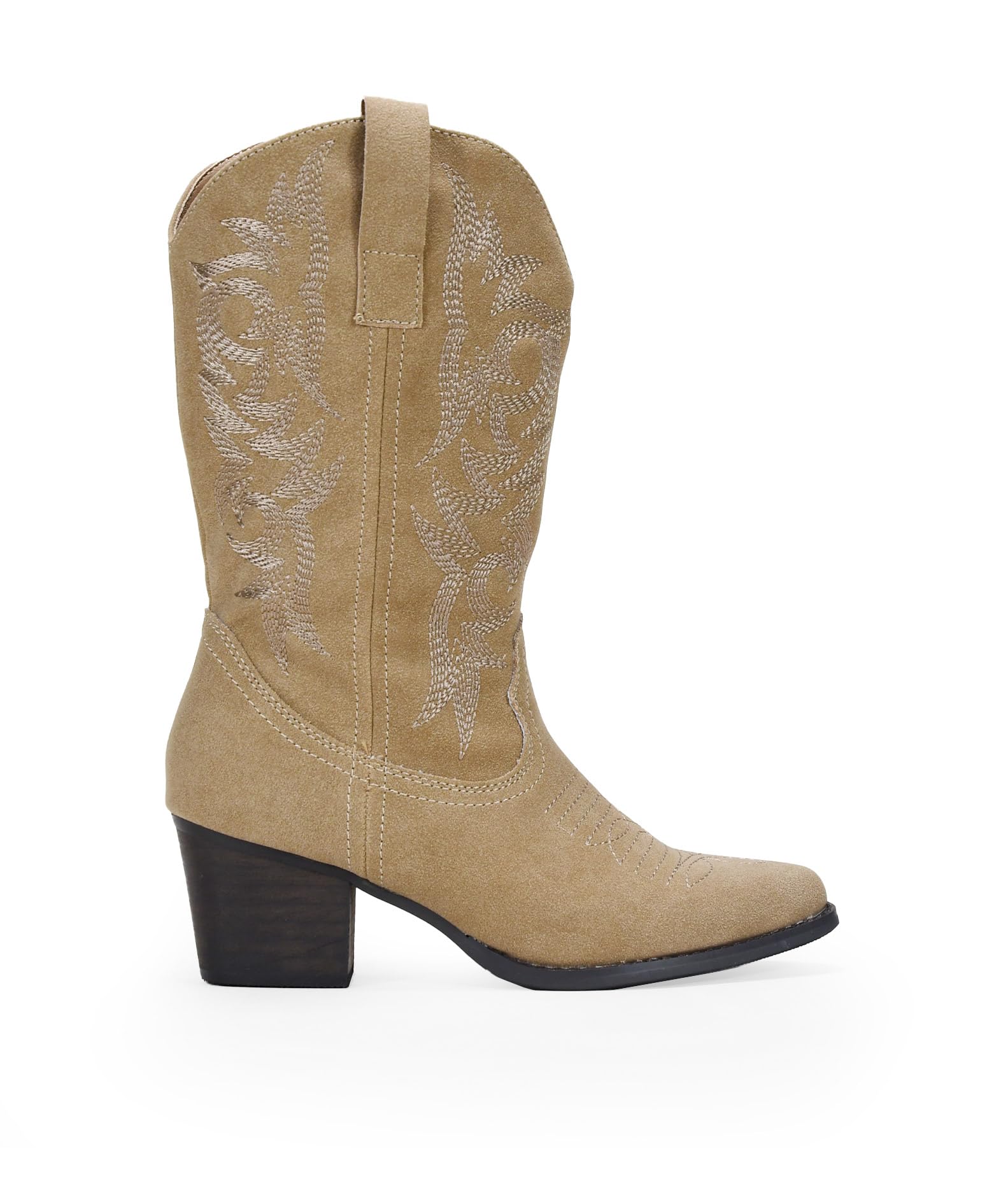 BOSANOVA Botas Cowboy para Mujer confeccionadas en Ante con Detalle de Costuras a Tono, caña de 28.5 cm y tacón en Bloque de 5'5 cm. Cierre con Cremallera. Calzado para Mujer