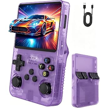 Handheld Retro Game Console 3.5 Inch IPS HD Screen Portable Retro Console with Dual Joystick Classic Video Games Portable Game Console for Home and On the Go Smoke Purple