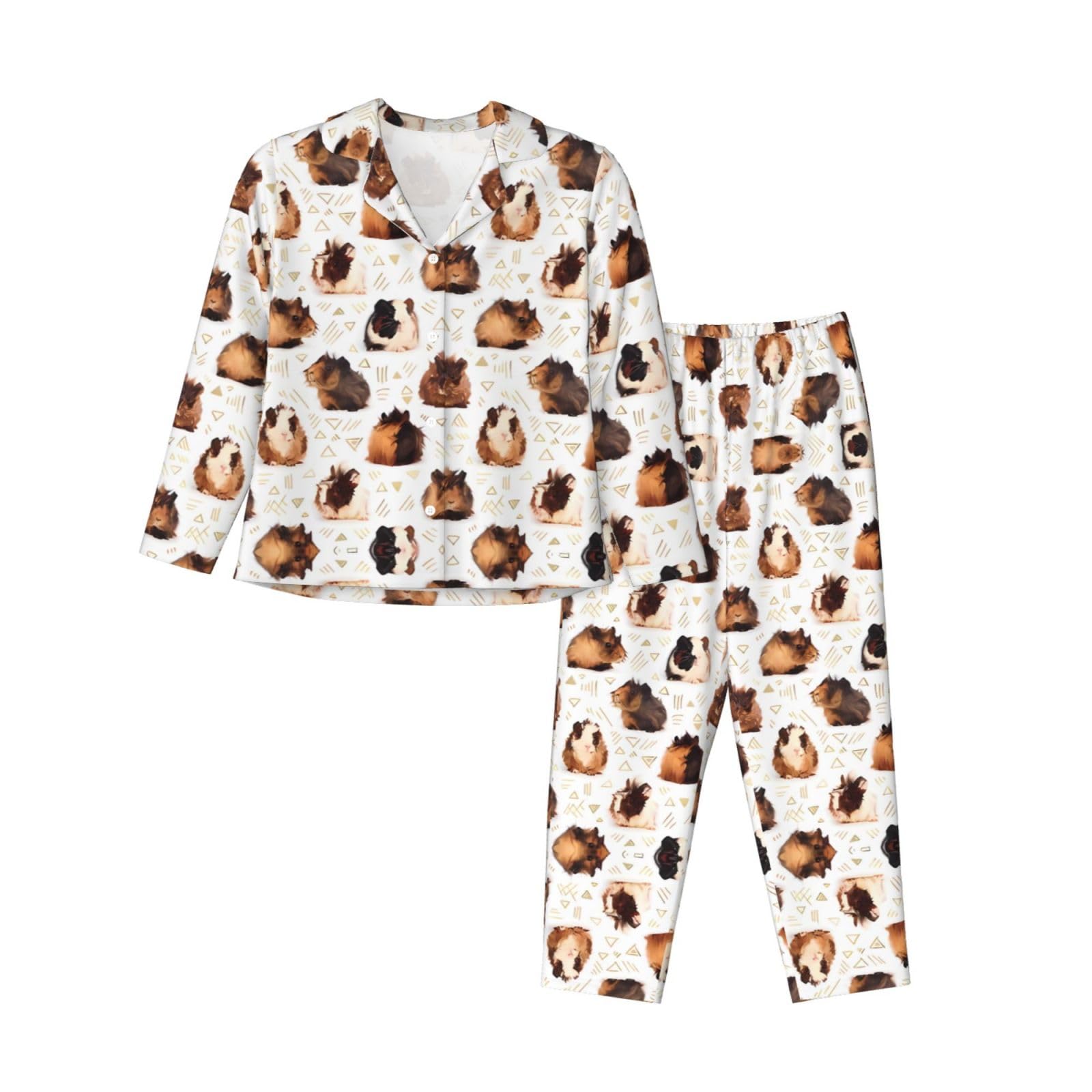 vacsAX Cozy and Breathable Women's Pajama Set - Relax in Style with Classic Collar and Elastic Waistband Guinea Pigs