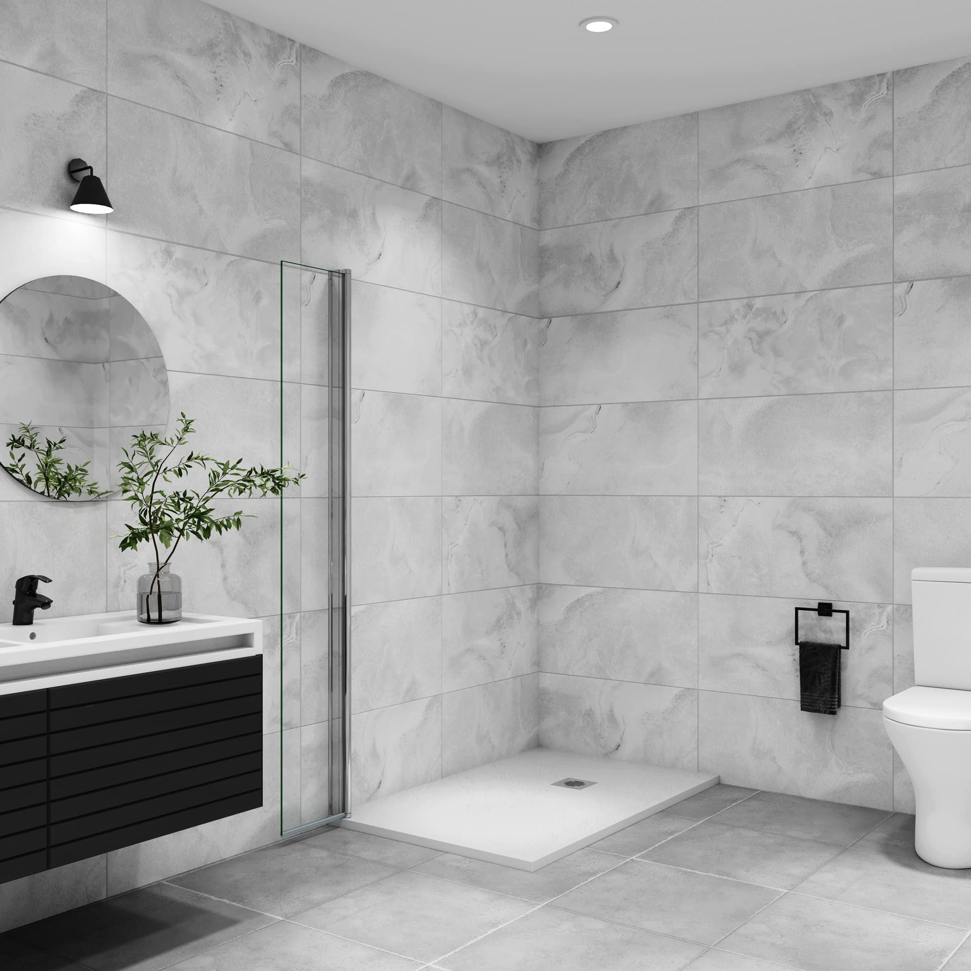 AICA paroi de douche à l'italienne pivotante 55x200cm paroi de douche retour pivotant mural en verre 6mm anticalcaire, profilé en alu chromé