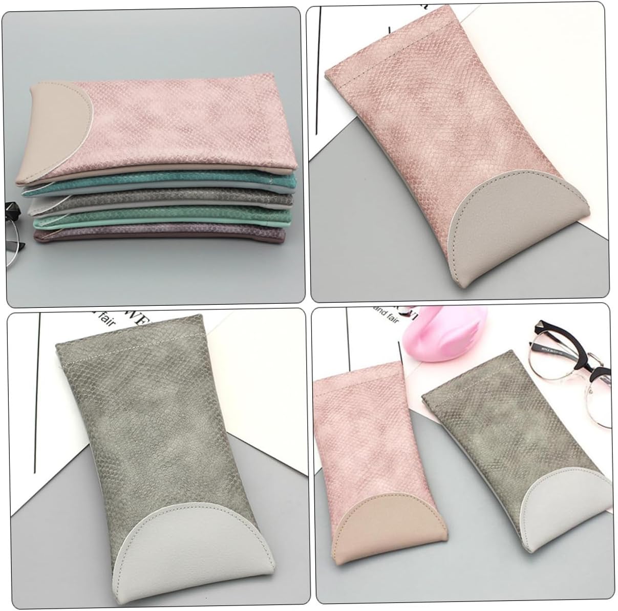 Holibanna 2pcs Leather Eyeglass Pouches Portable Soft Sunglasses Storage Case with Automatic Closure Unisex Eyewear Bag for Travel in Gray and Pink image 3