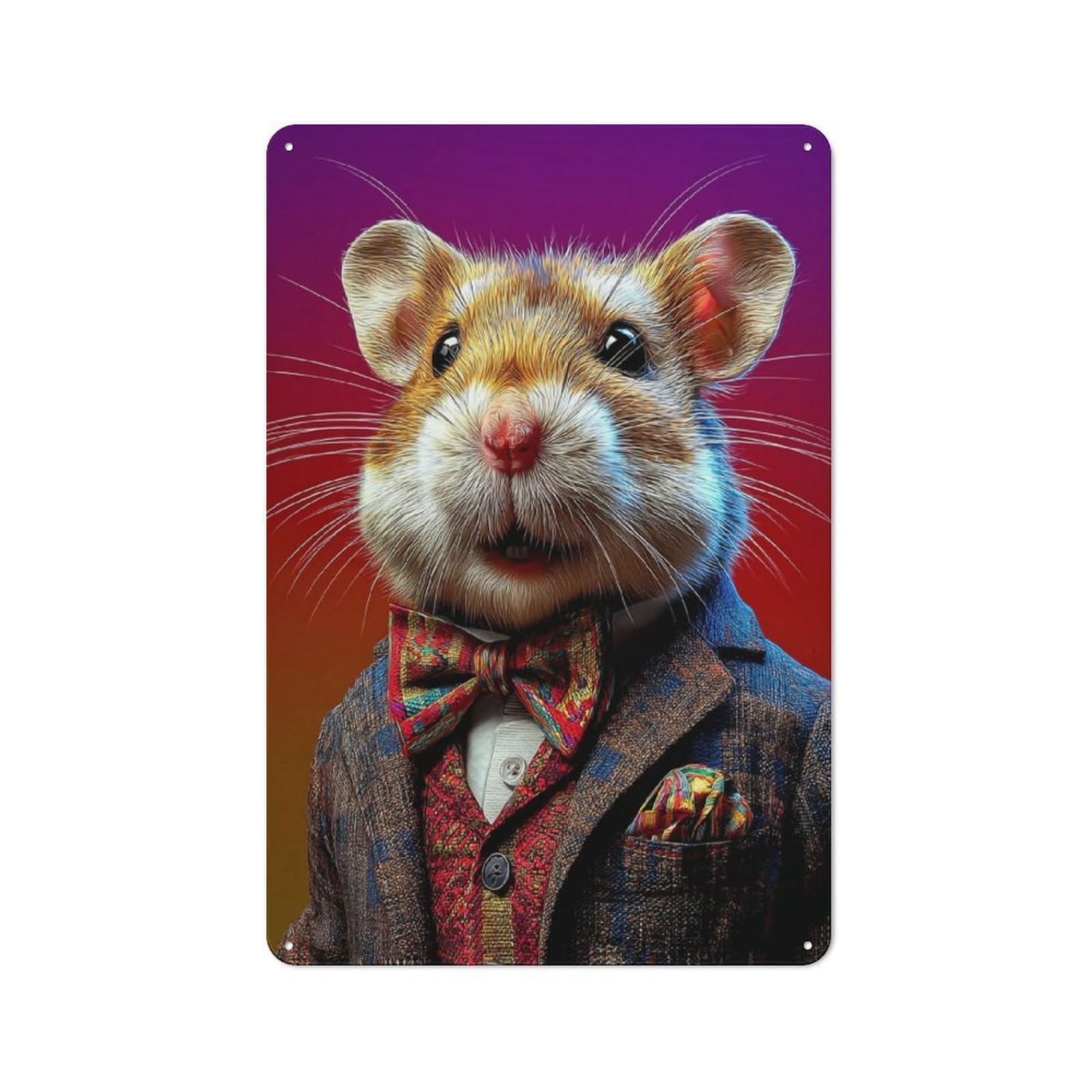 Junmoney Stylish Hamster In Formal Attire Tin Sign With Design 30X20cm, Vintage Workshop Wall Decor For Tool Room, Garage, Studio Or Home Bar