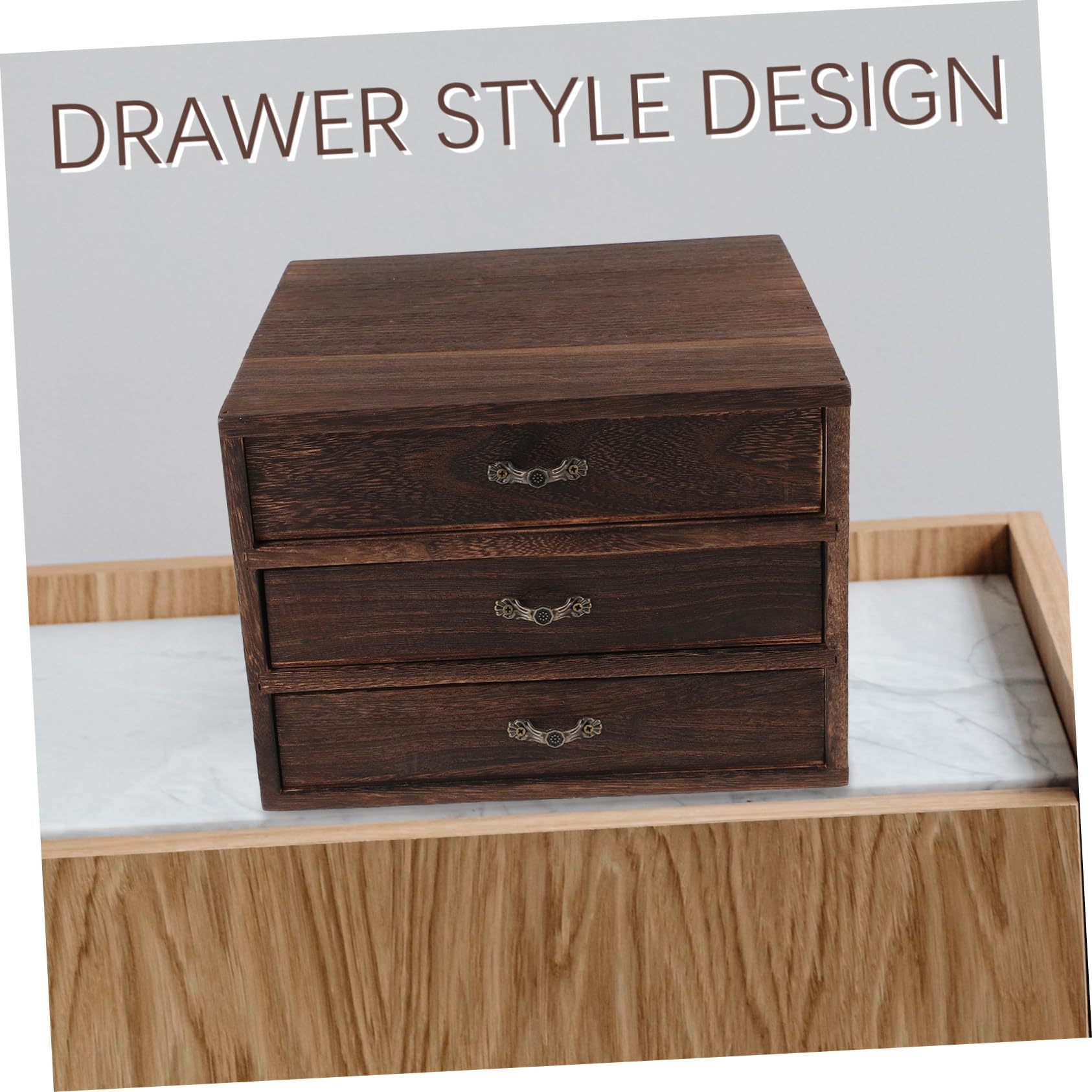Holz Aufbewahrungsbox mit 3 Schubladen Schreibtisch Organizer aus Massivholz Stapelbare Vintage Kasten für Schmuck Büro und Wohnraum
