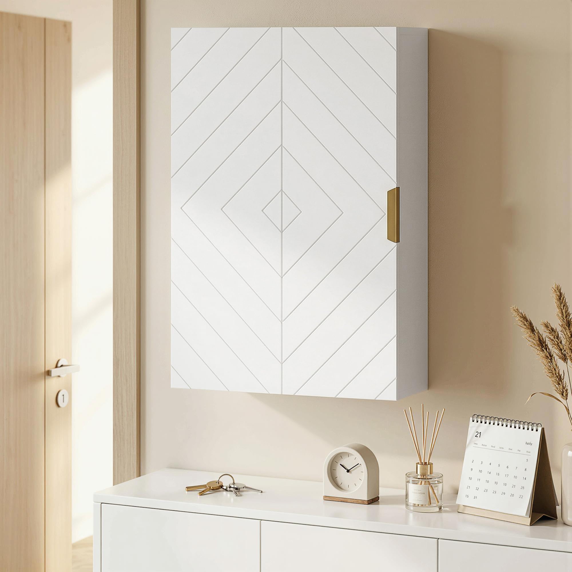 kleankin Armoire Murale de Salle de Bain- Meuble de Rangement - avec étagère réglable - dim. 40L x 15l x 60H cm Blanc
