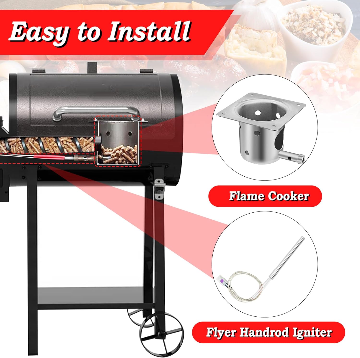 Fire Burn Pot and 2 Hot Rod Ignitor Kit, Heavy Duty Fire Pot and Hot Rod/Grill Igniter with Screws and Fuse, Replacement Parts for Traeger & Pit Boss Wood Pellet Grill Smoker