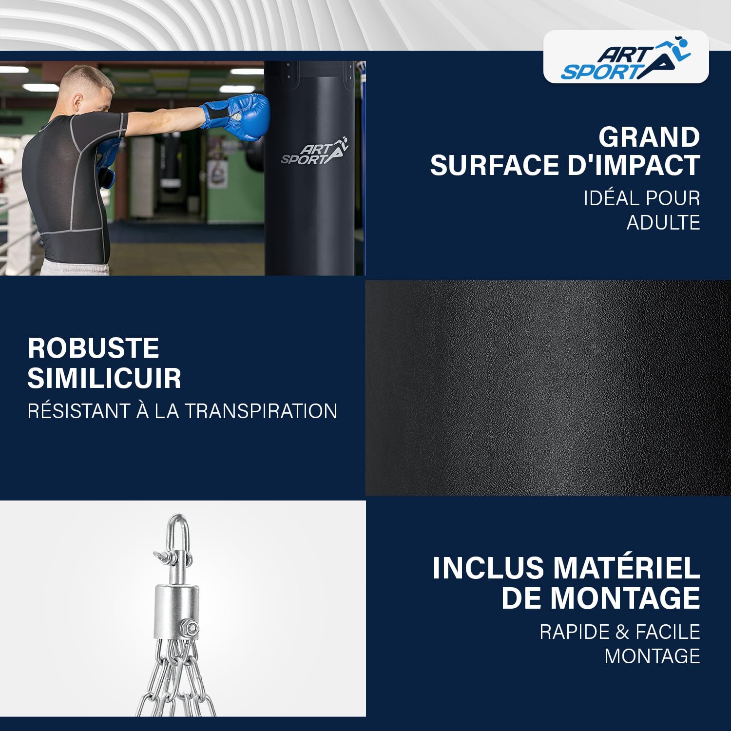 ArtSport Sac de Boxe avec Chaîne en Acier & Pivot - Sac de Frappe Suspendu pour Boxe & Kickboxing
