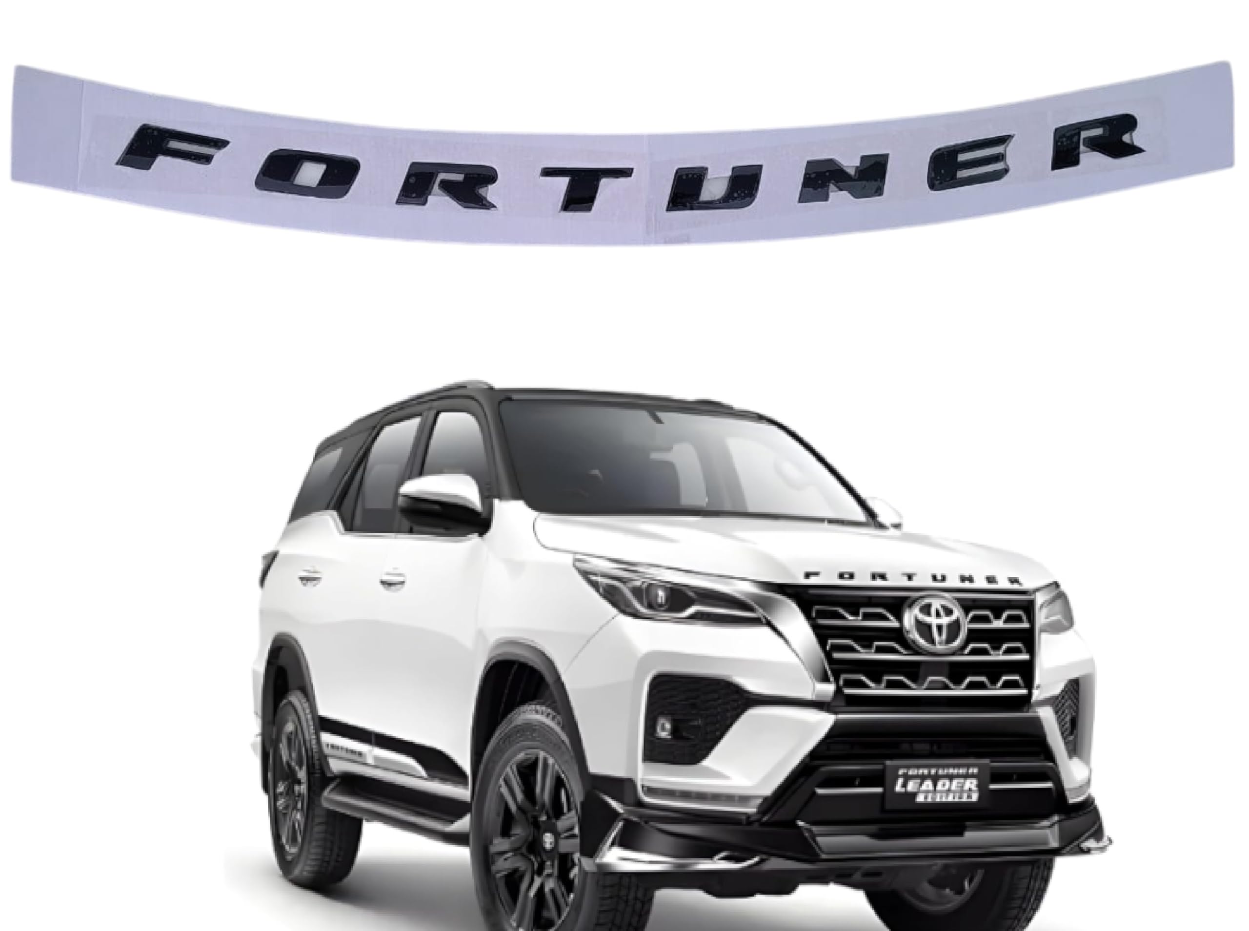 Fortuner Car 3D Bonnet Letters Alphabets Names Chrome Fortuner Car Exterior Accessories, Car Monogram, Logo, Black, Set of 1 (Black Colour)