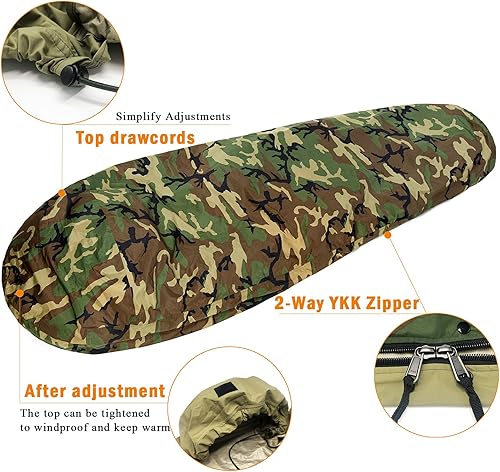 Miniatura 2 de MT Sistema de sacos de dormir modulares militares del ejército, múltiples capas con cubierta Bivy para todas las estaciones, bosquemulticámara
